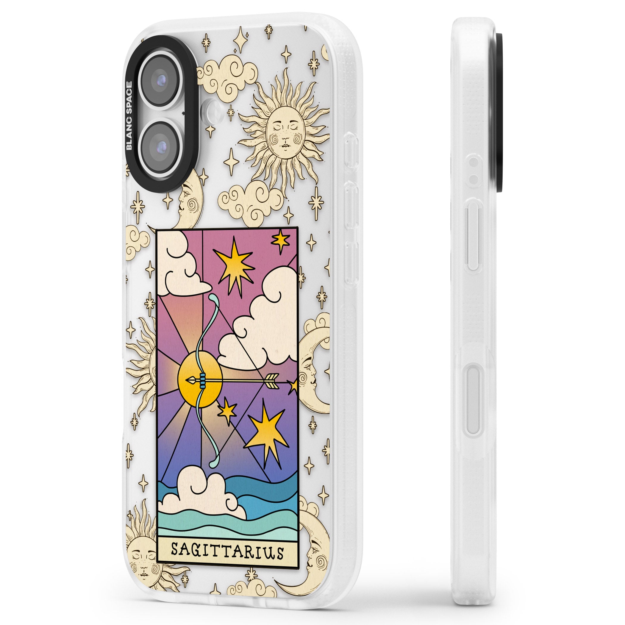 Celestial Zodiac Sagittarius iPhone 17 Impact Air Clear Phone Case Side Profile