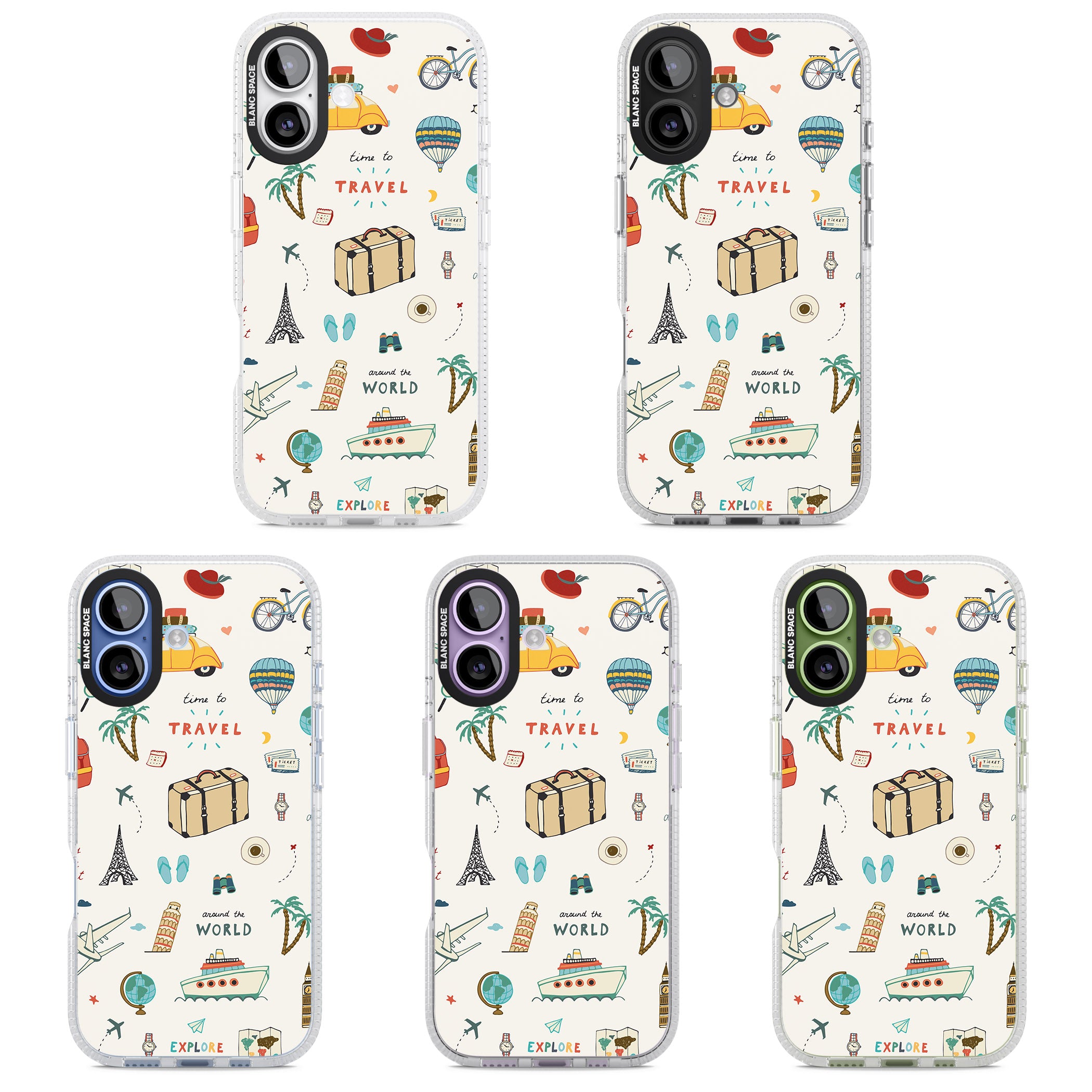 Cute Travel Pattern Cream iPhone 17 Impact Air Clear Phone Case APT Impact Protection