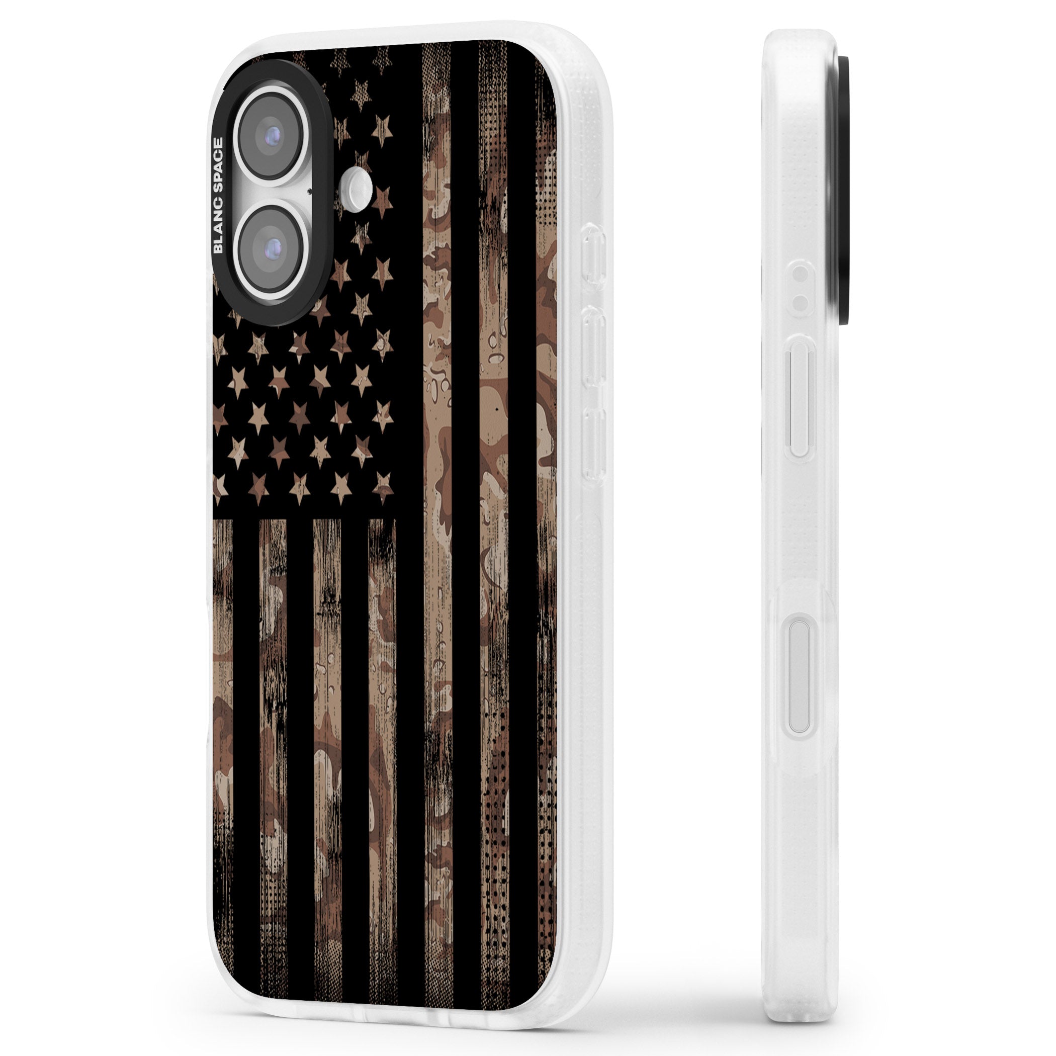 Desert Camo Us Flag iPhone 17 Impact Air Clear Phone Case Side Profile