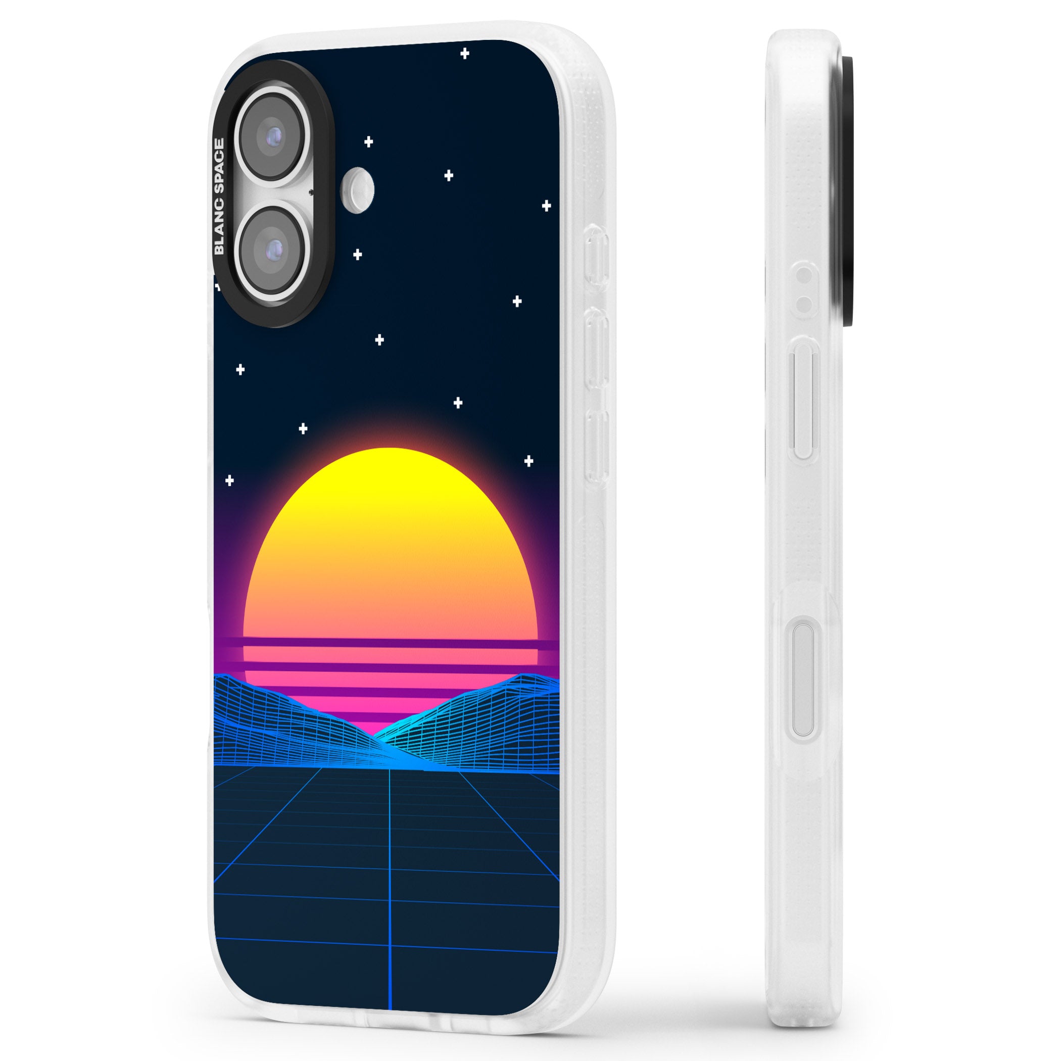 Retro Sunset Vaporwave iPhone 17 Impact Air Clear Phone Case Side Profile