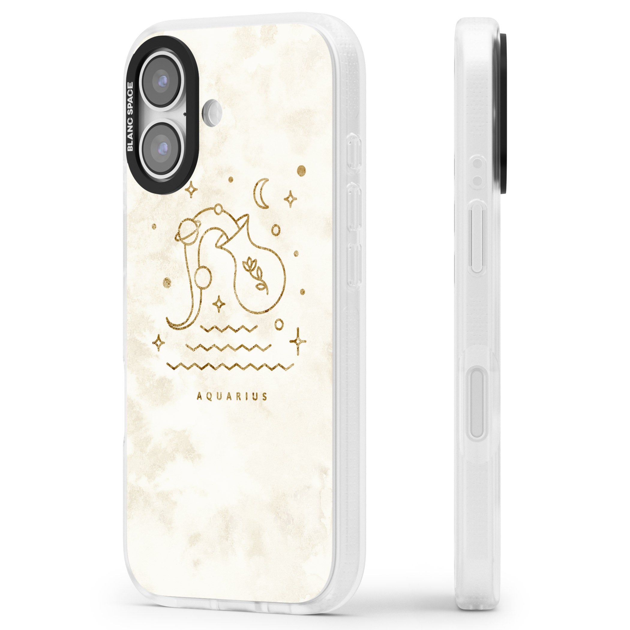Aquarius Golden Emblem iPhone 17 Impact Air Clear Phone Case Side Profile