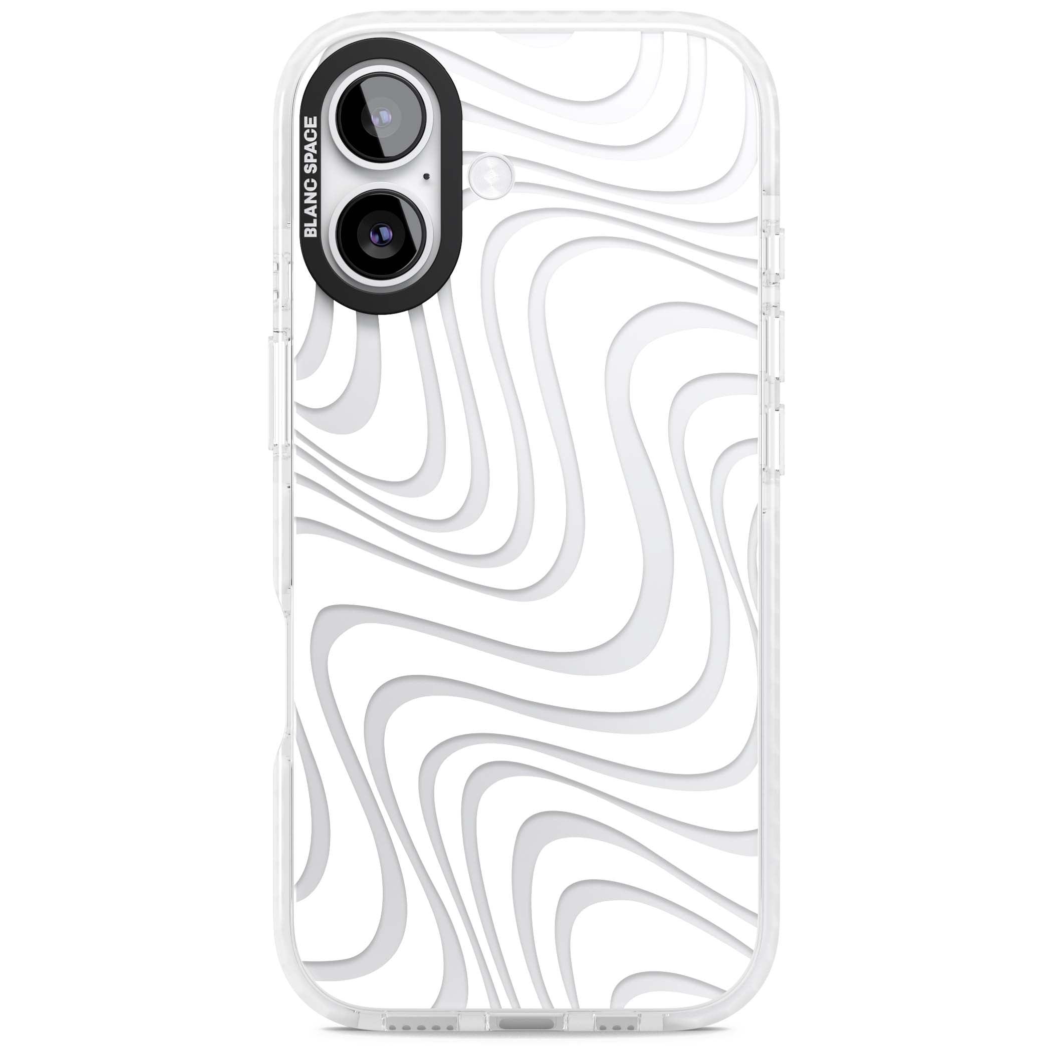 White Abstract Waves abstract iPhone case featuring flowing grey wave pattern on clear background | Black Impact case for iPhone 17