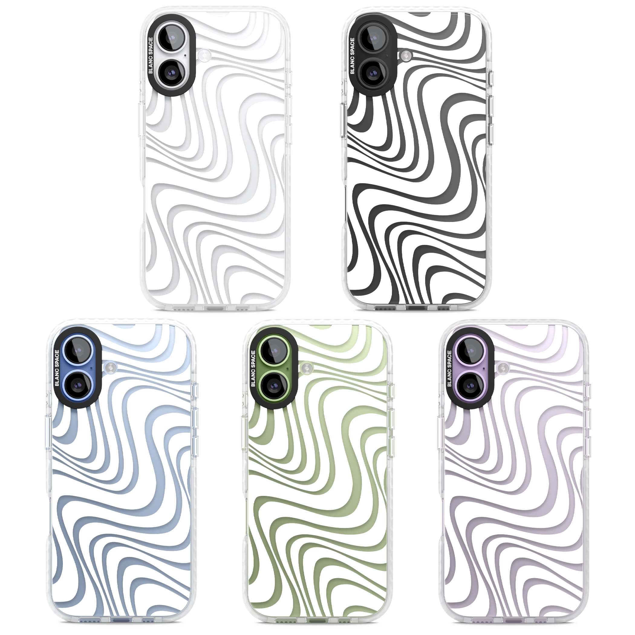 White Abstract Waves abstract iPhone case featuring flowing grey wave pattern on clear background | Black Impact case for iPhone 17