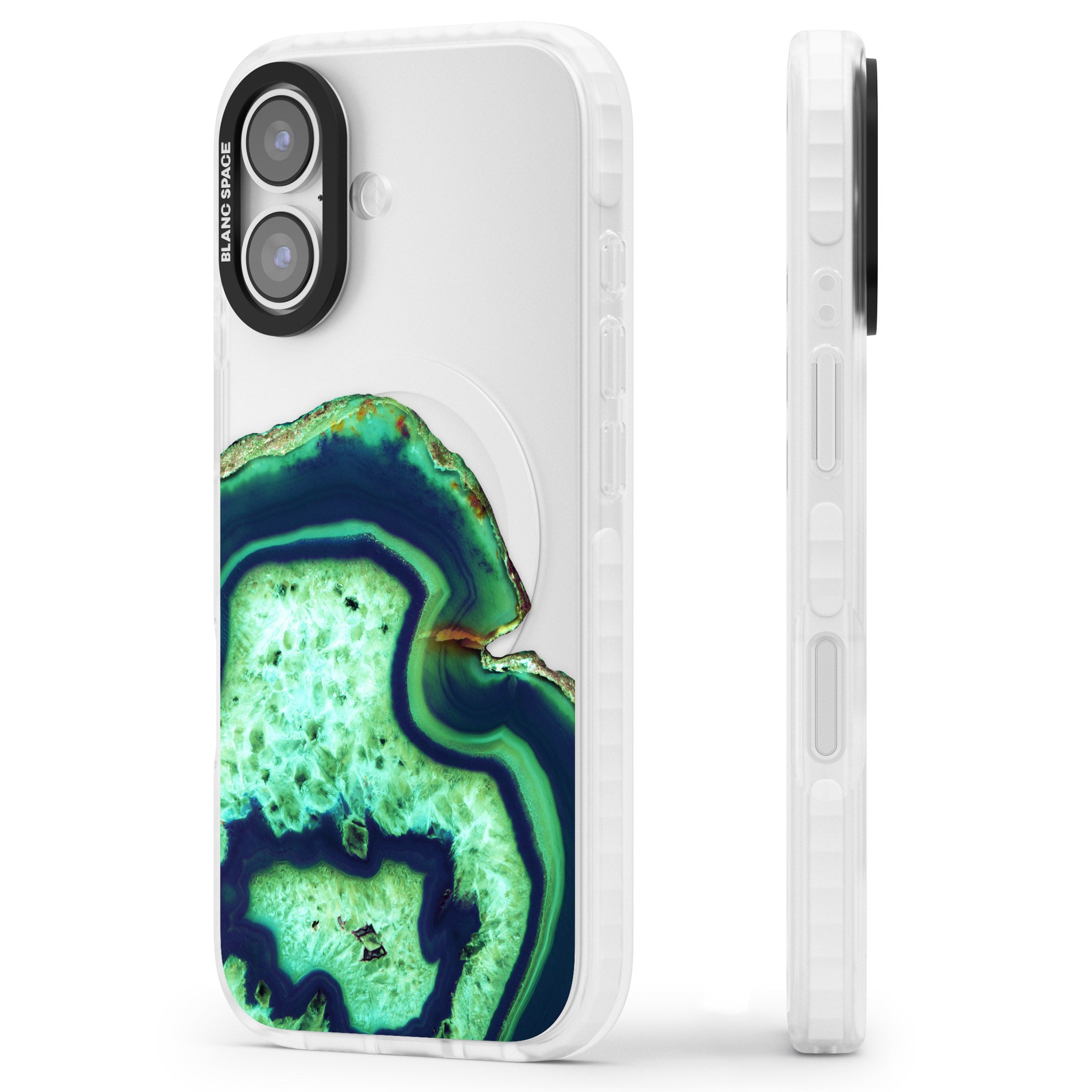 Emerald Agate Slice iPhone 17 Impact Clear Phone Case Side Profile