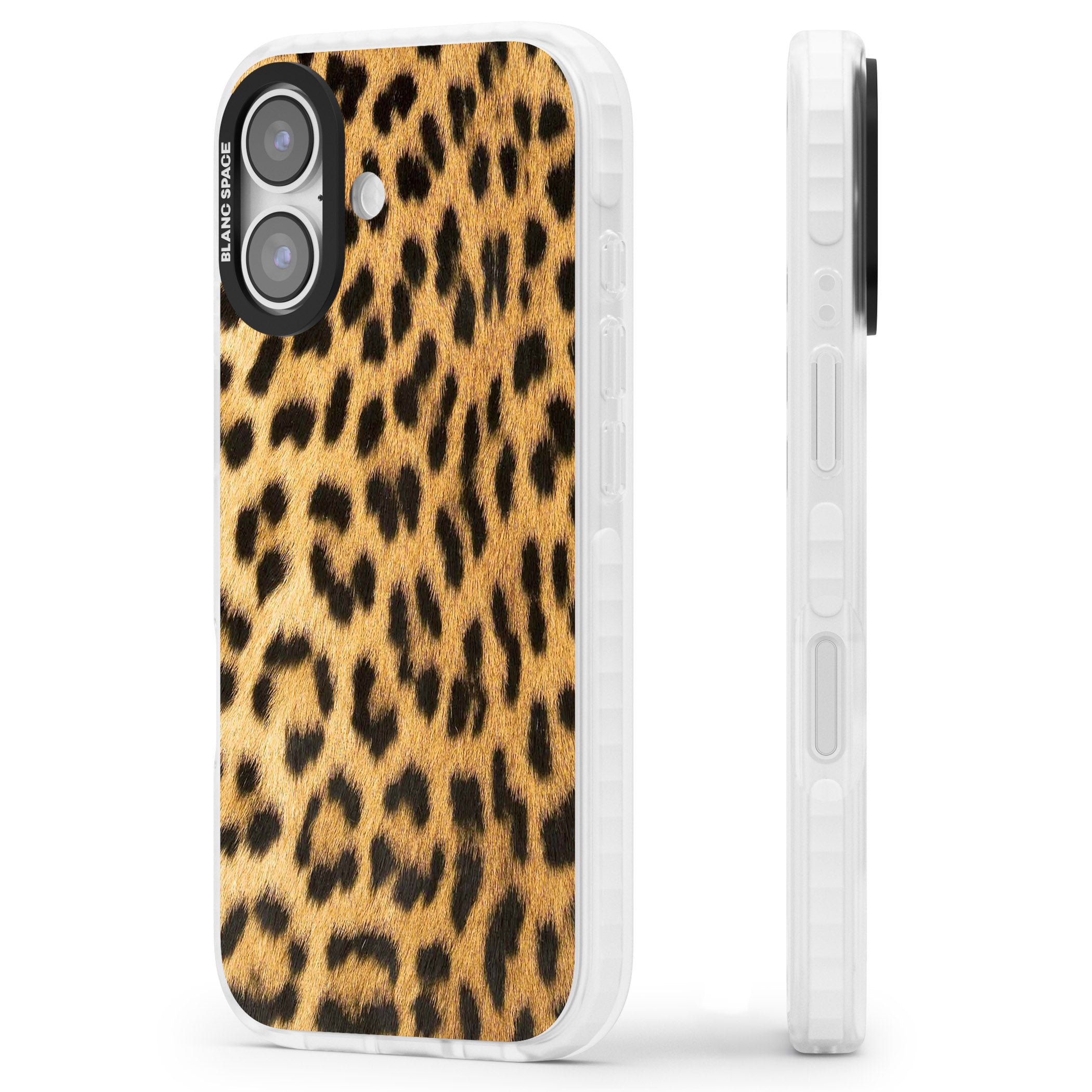 Designer Fashion Gold Leopard Print iPhone 17 Impact Clear Phone Case Side Profile