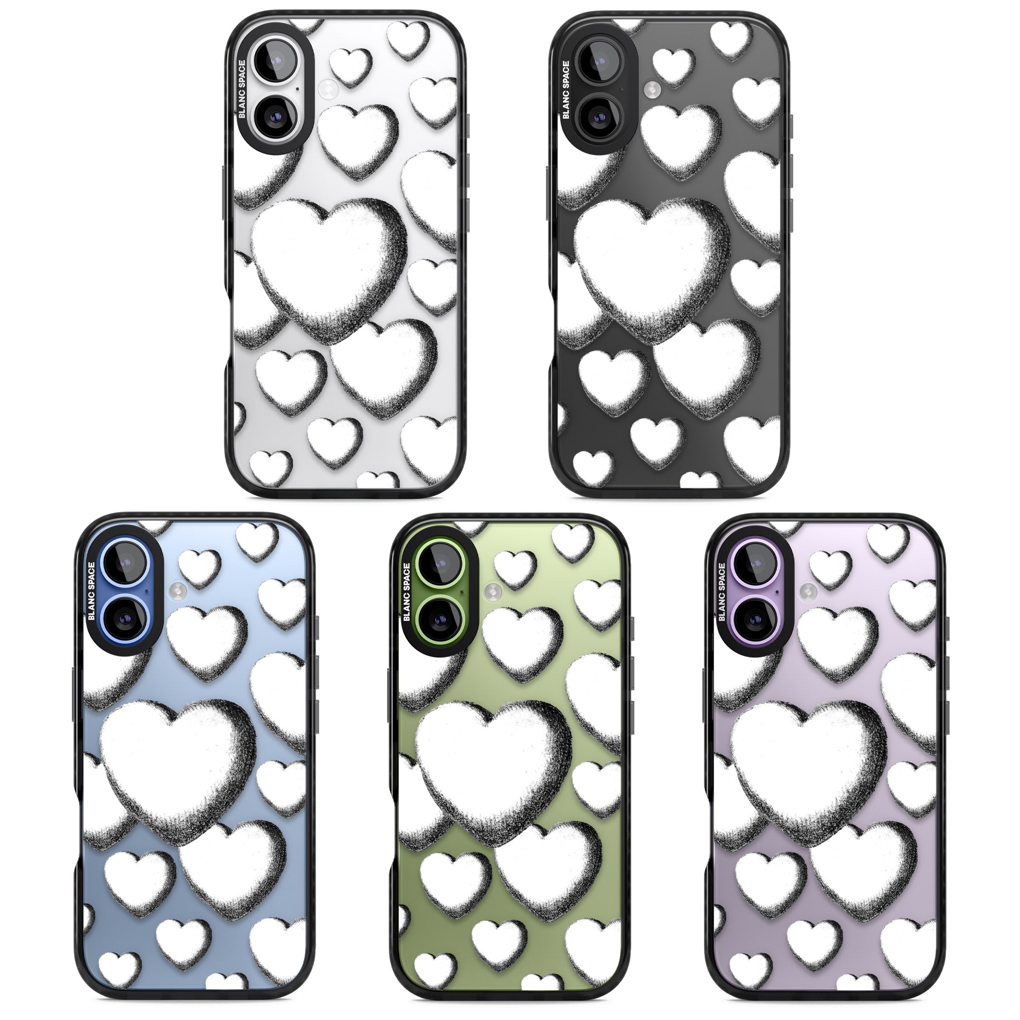Hand Drawn Hearts iPhone 17 Impact Black Phone Case APT Impact Protection