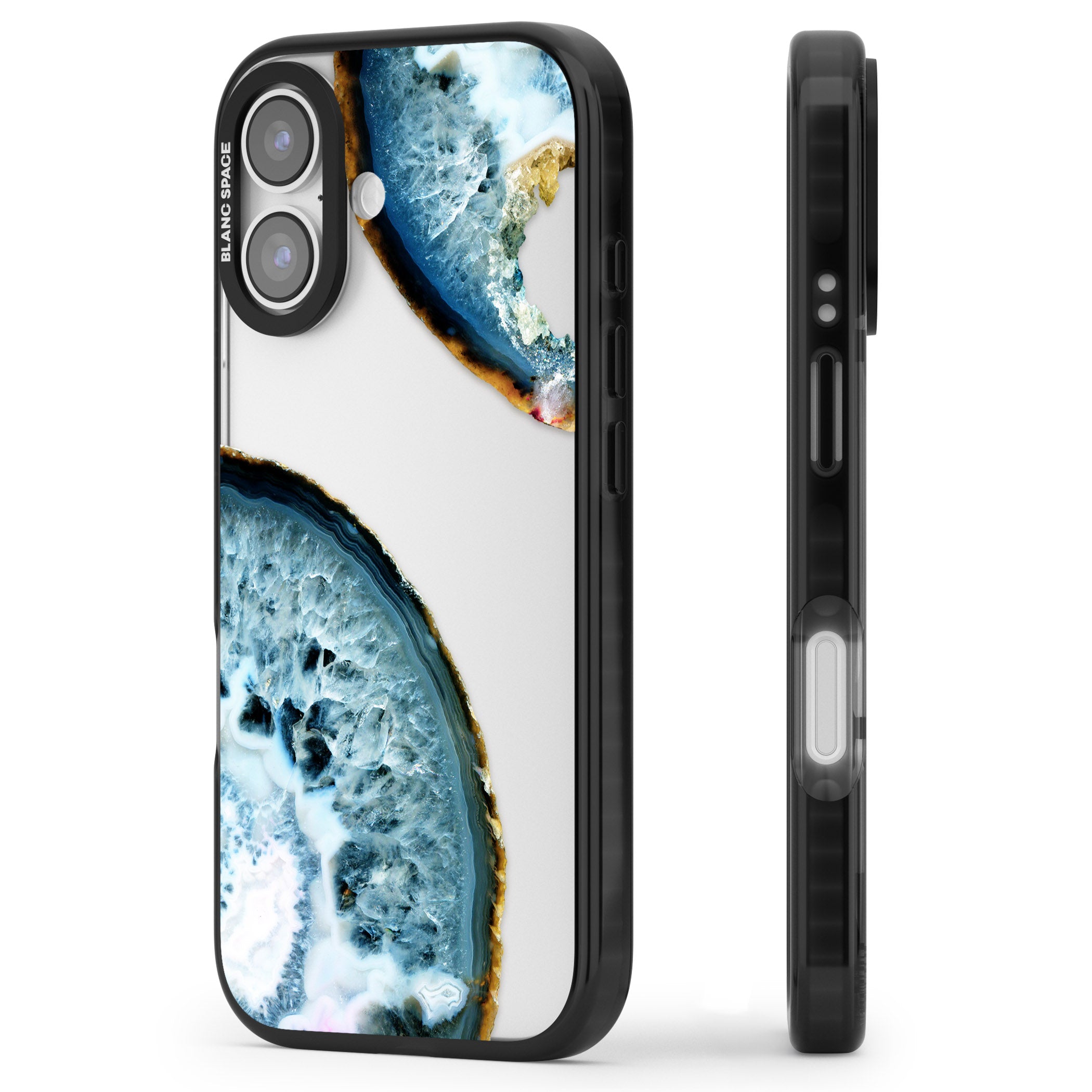 Blue Agate Slice iPhone 17 Impact Black Phone Case Side Profile