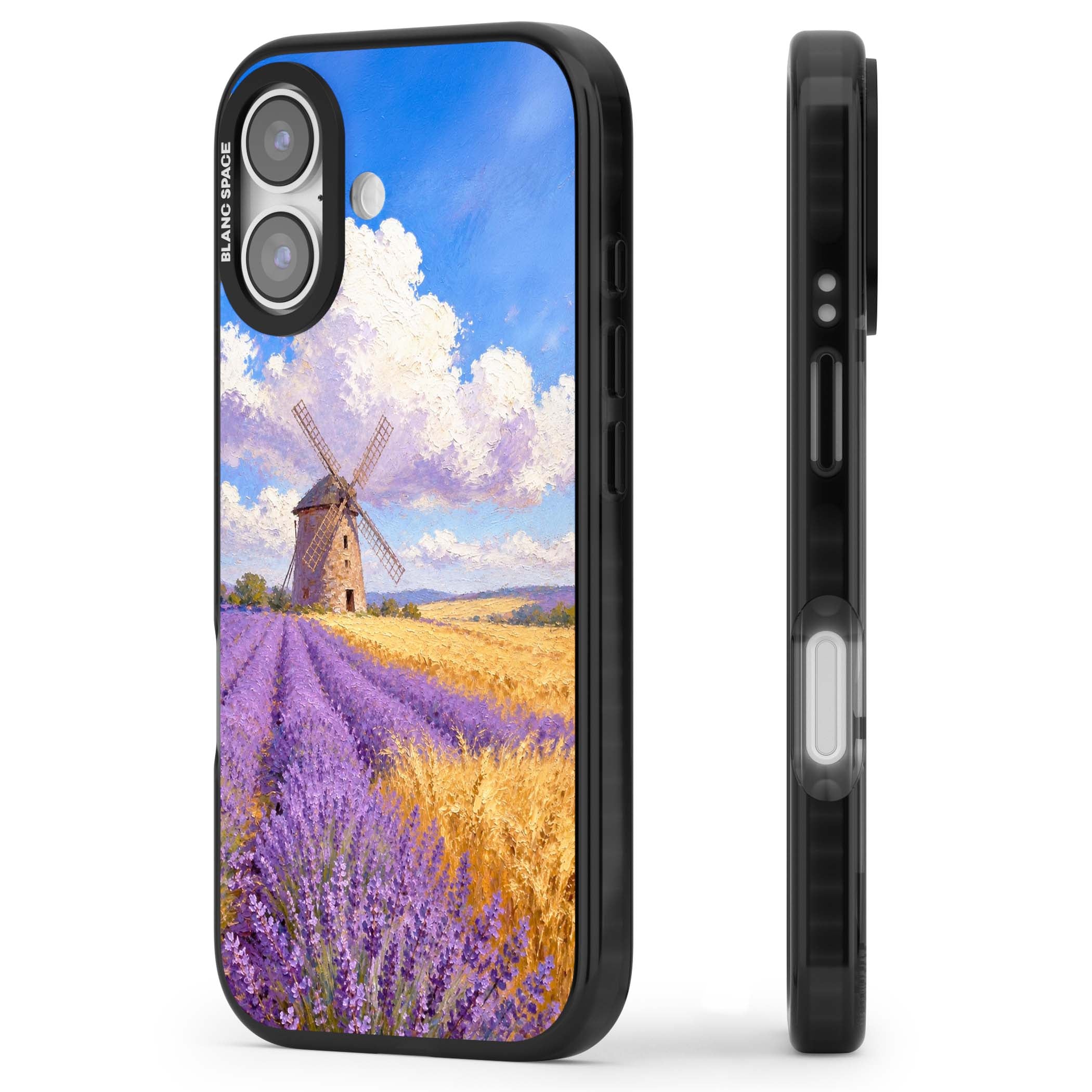 Lavender Mill cottagecore iPhone case featuring a French windmill, lavender field and golden wheat oil painting | Clear Impact case for iPhone 17