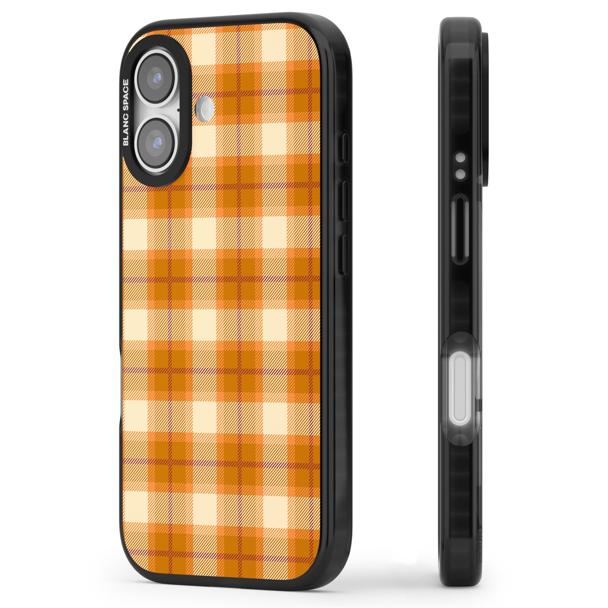 Pumpkin Plaid iPhone 17 Impact Black Phone Case Side Profile