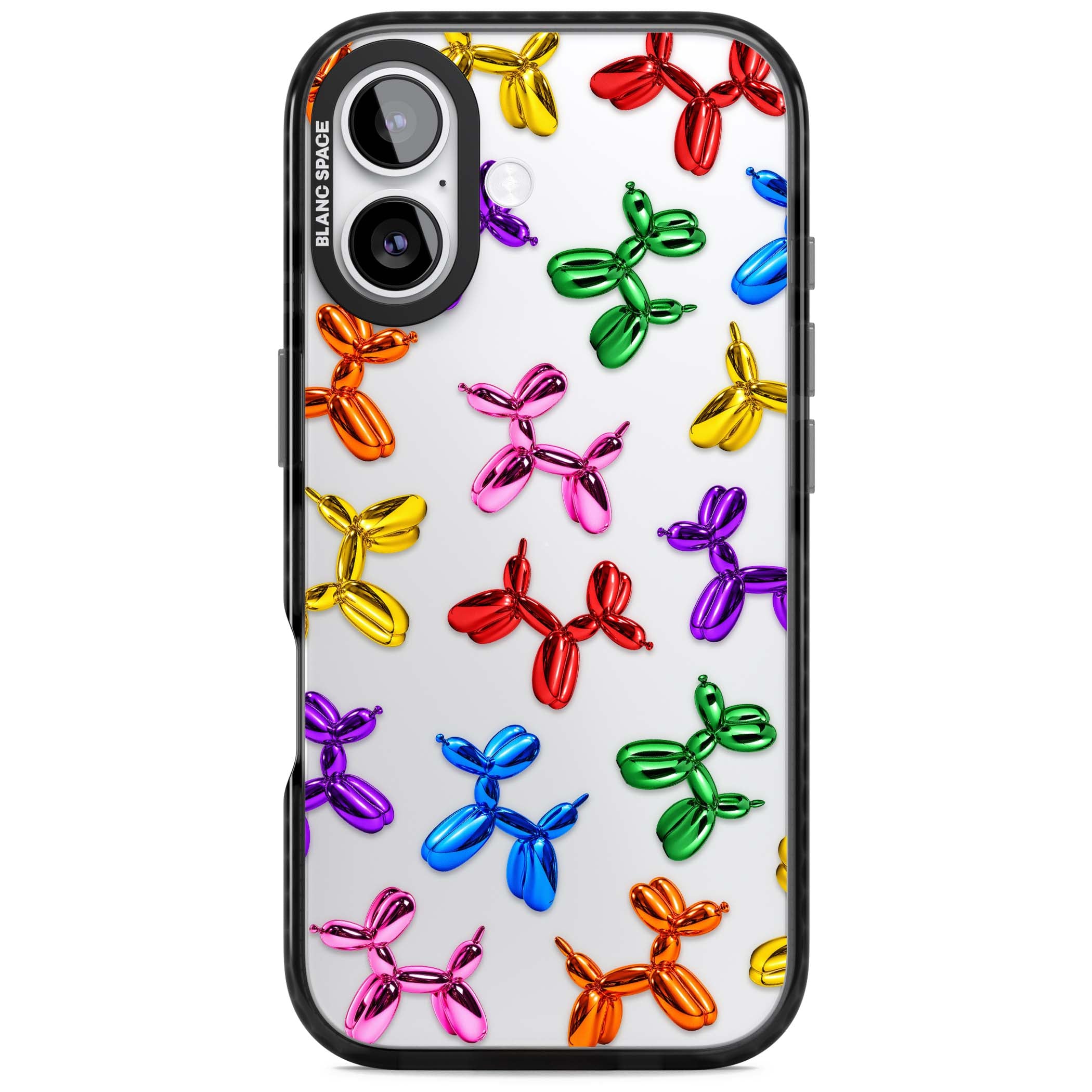 Balloon Dogs pop art iPhone case featuring rainbow chrome balloon dogs in Jeff Koons style | Clear Impact case for iPhone 17