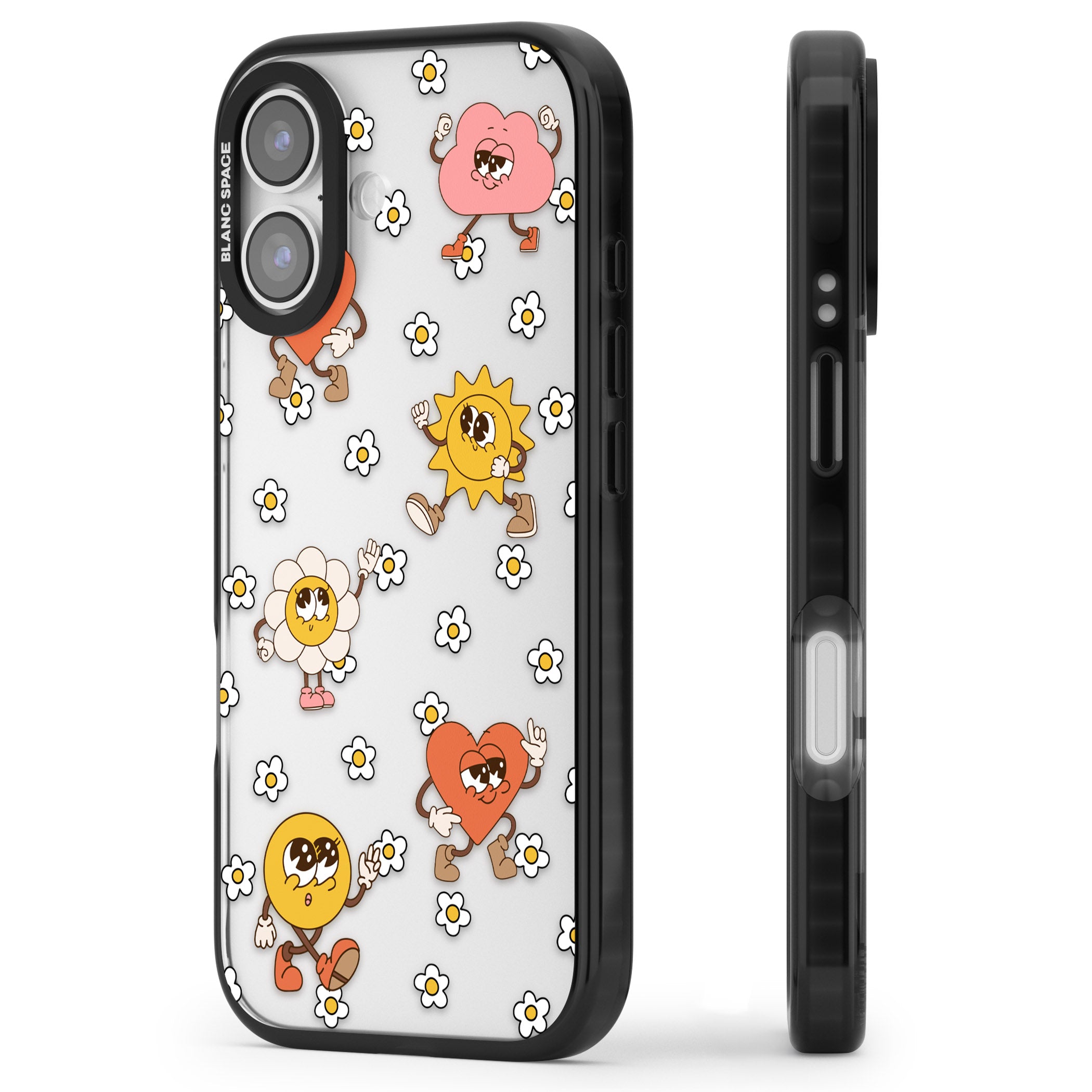 Daisies & Friends iPhone 17 Impact Black Phone Case Side Profile