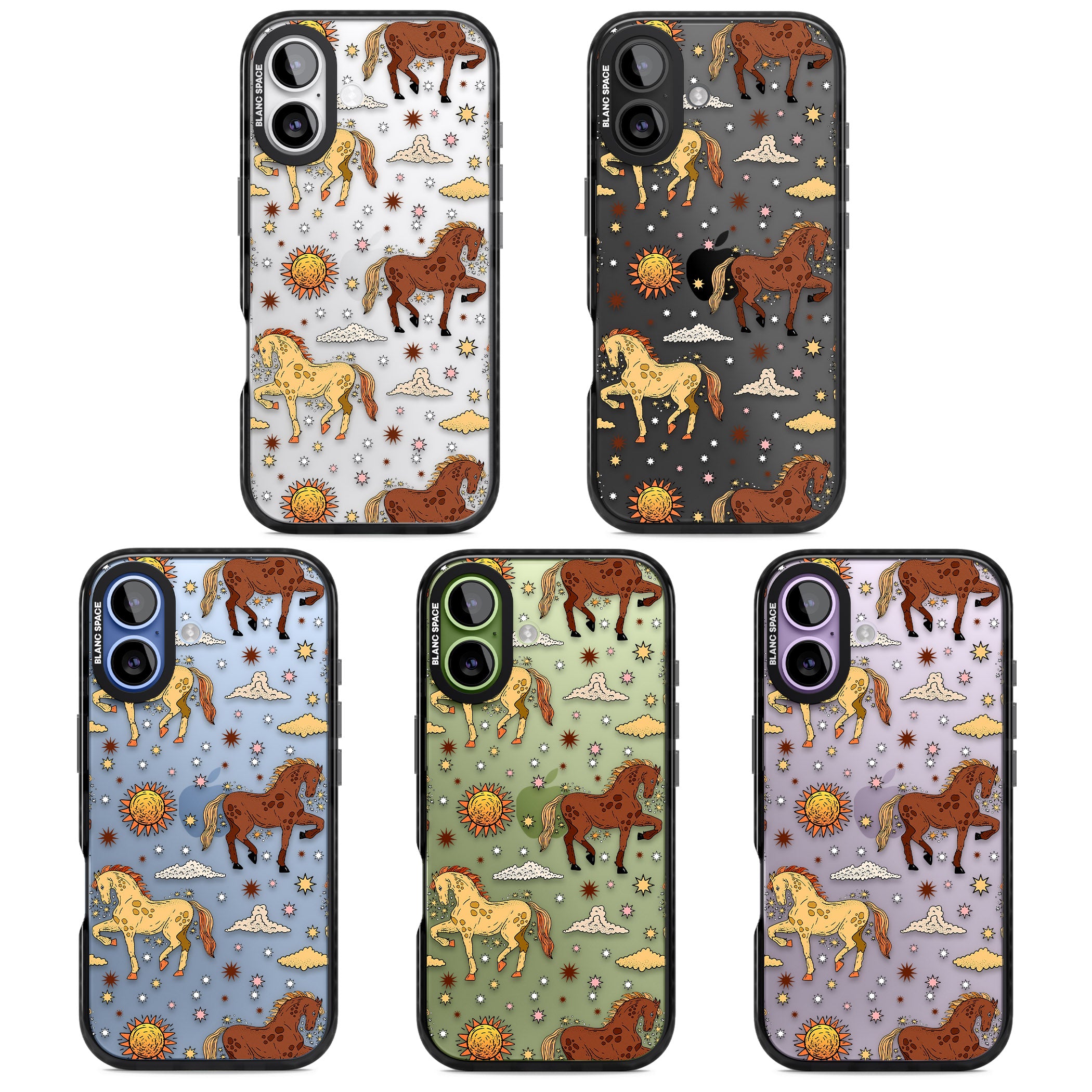 Boho Celestial Wild Horses iPhone 17 Impact Black Phone Case APT Impact Protection