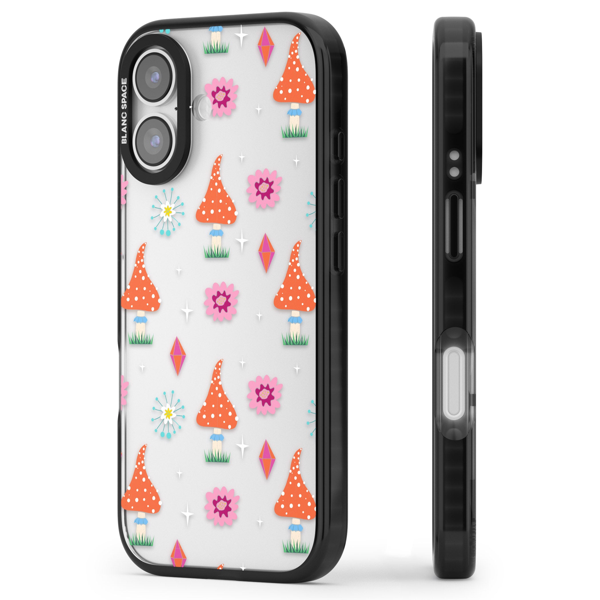 Boho Celestial Mushroom Crystal iPhone 17 Impact Black Phone Case Side Profile