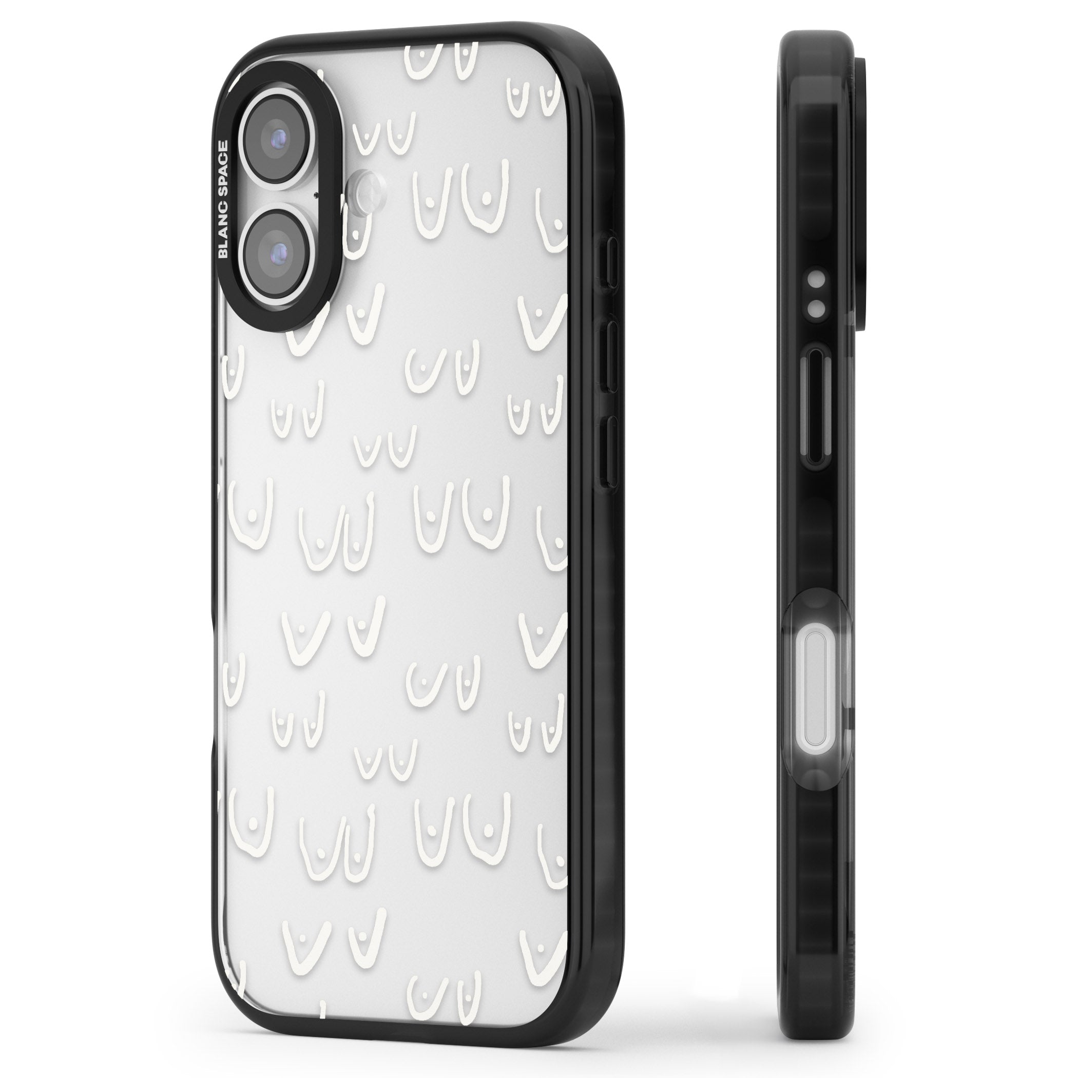 Boob Pattern (White) iPhone 17 Impact Black Phone Case Side Profile