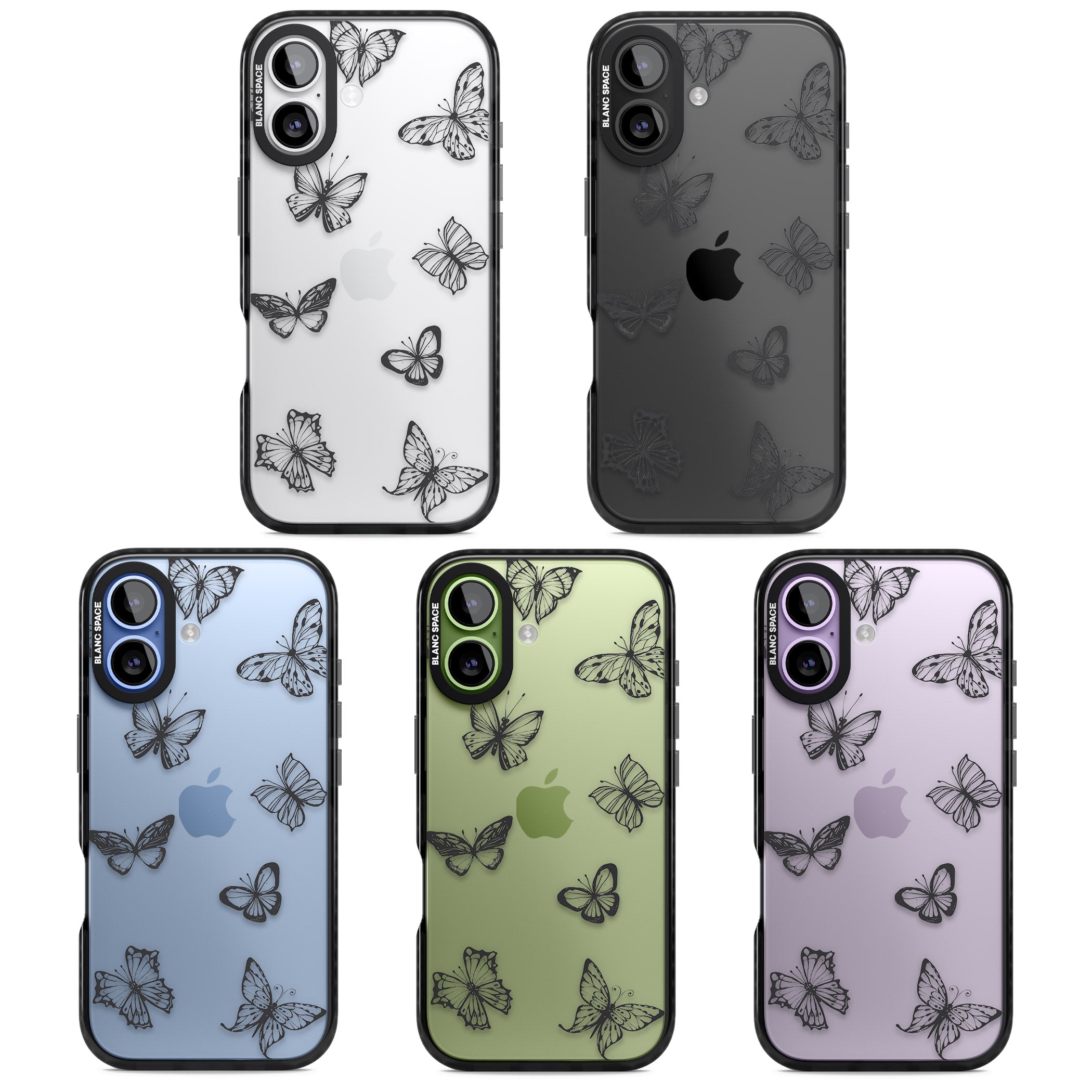Grey Butterfly Line Pattern iPhone 17 Impact Black Phone Case APT Impact Protection