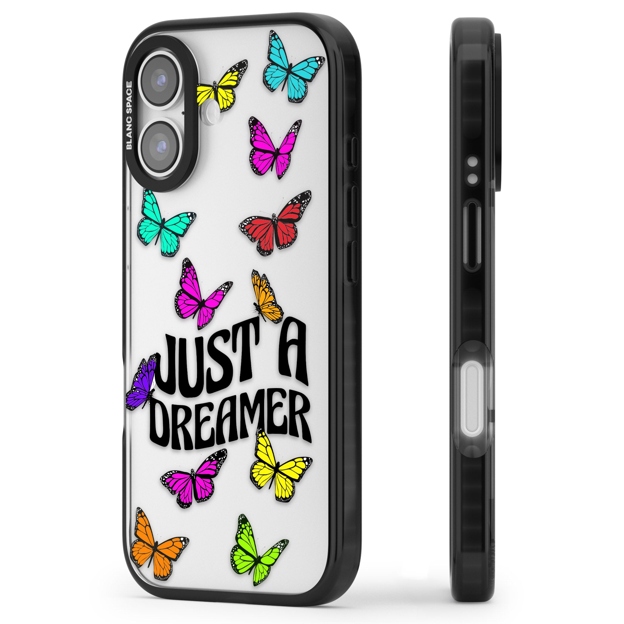 Just A Dreamer Butterfly iPhone 17 Impact Black Phone Case Side Profile