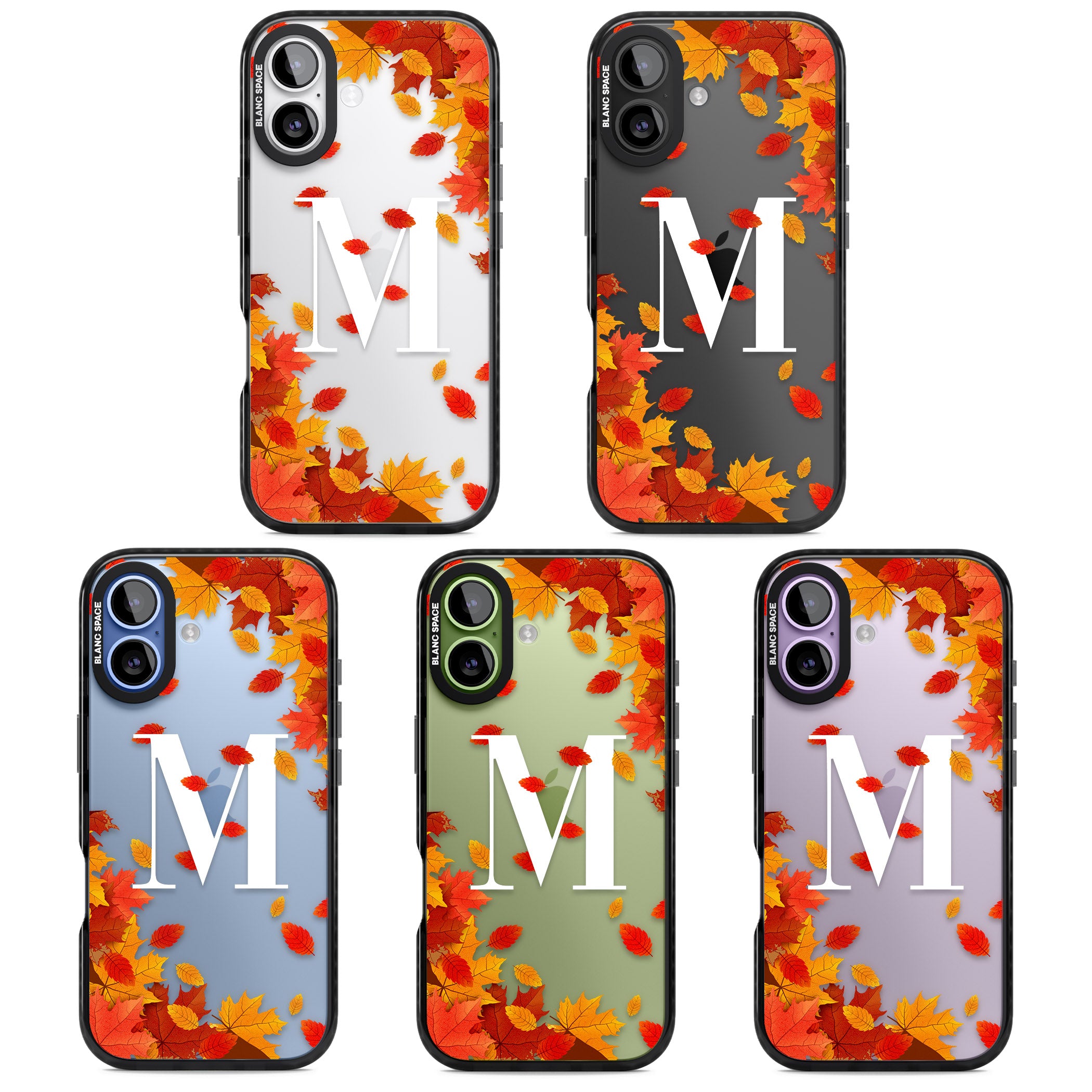 Personalised Autumn Leaves Monogram iPhone 17 Impact Black Phone Case APT Impact Protection