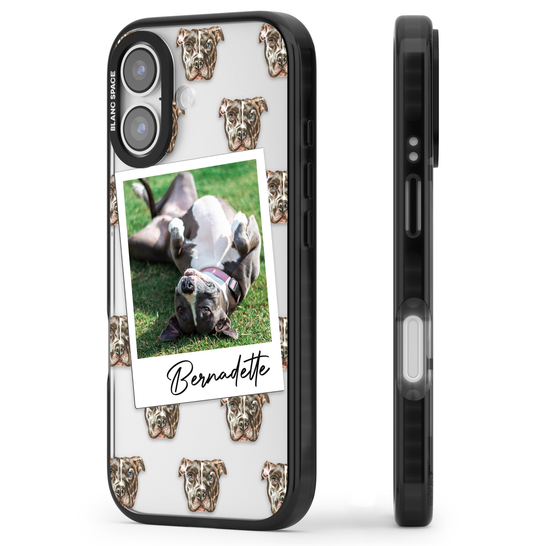 Personalised Staffordshire Bull Terrier Instant Camera Photo iPhone 17 Impact Black Phone Case Side Profile