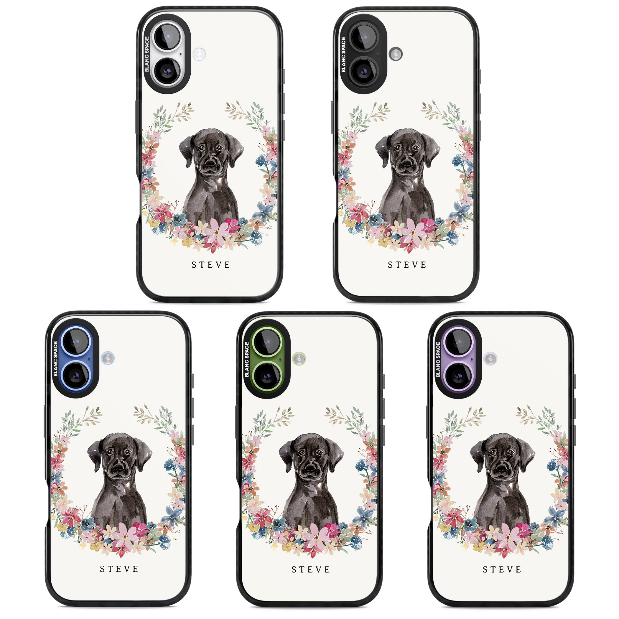 Personalised Black Labrador Floral Portrait iPhone 17 Impact Black Phone Case APT Impact Protection