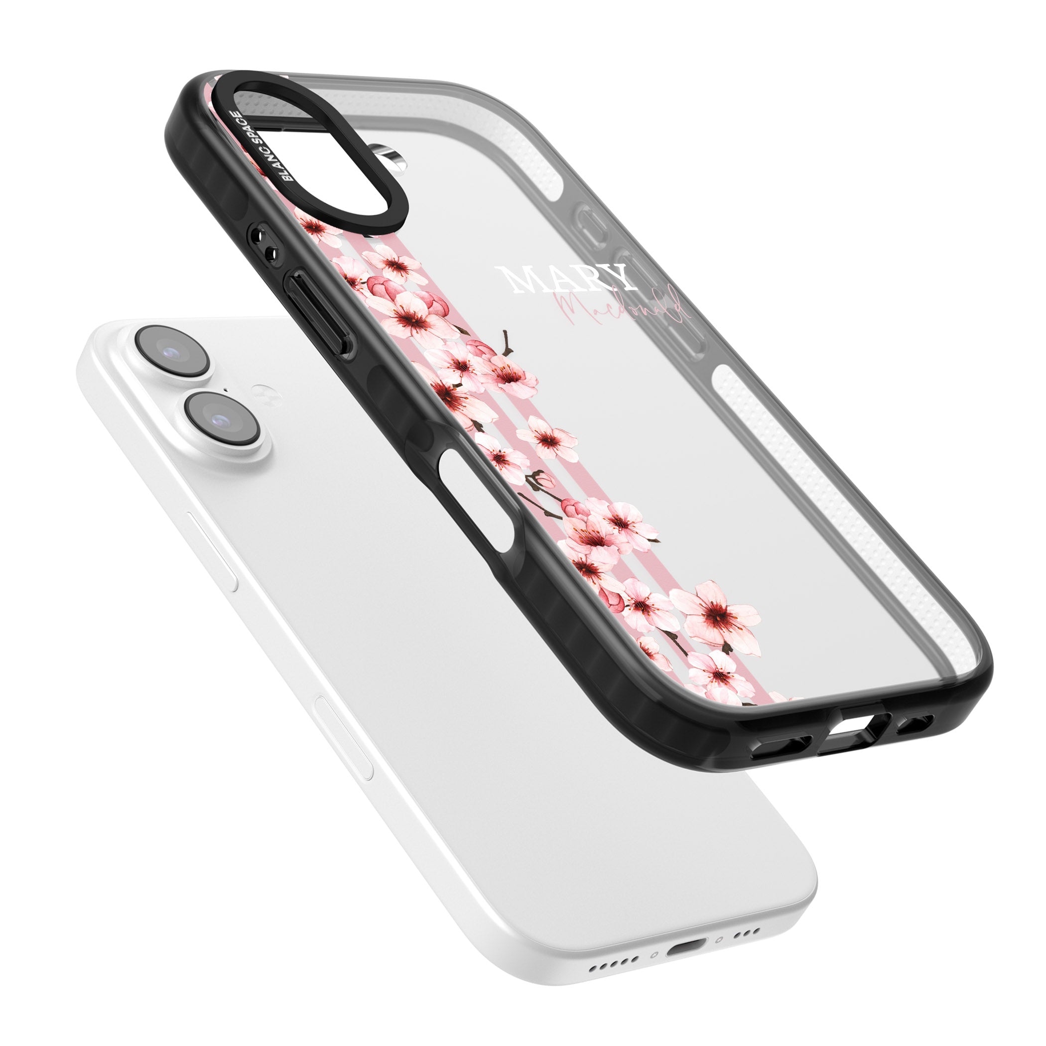 Personalised Cherry Blossom Stripes iPhone 17 Impact Black Phone Case Colours