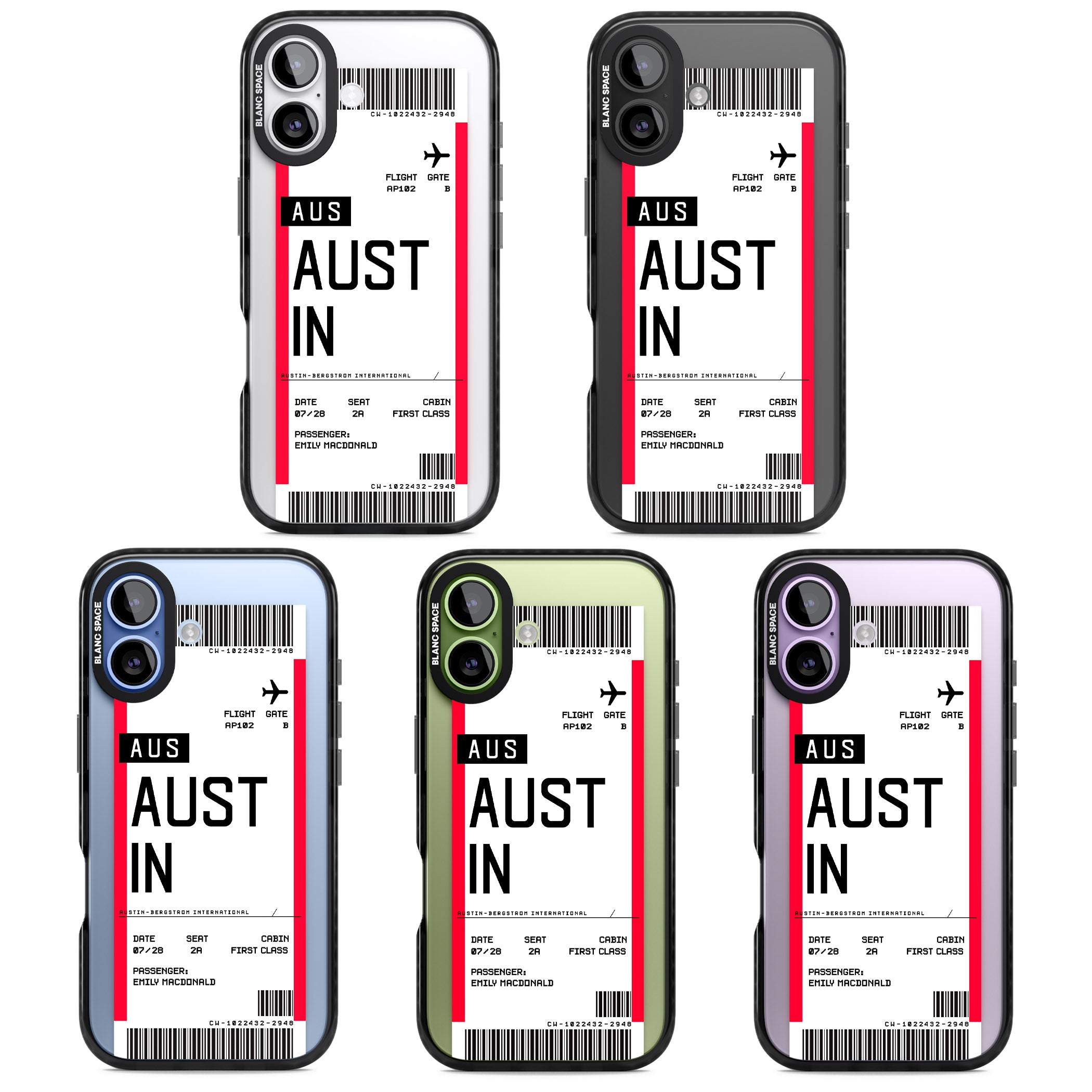 Personalised Austin Boarding Pass iPhone 17 Impact Black Phone Case APT Impact Protection