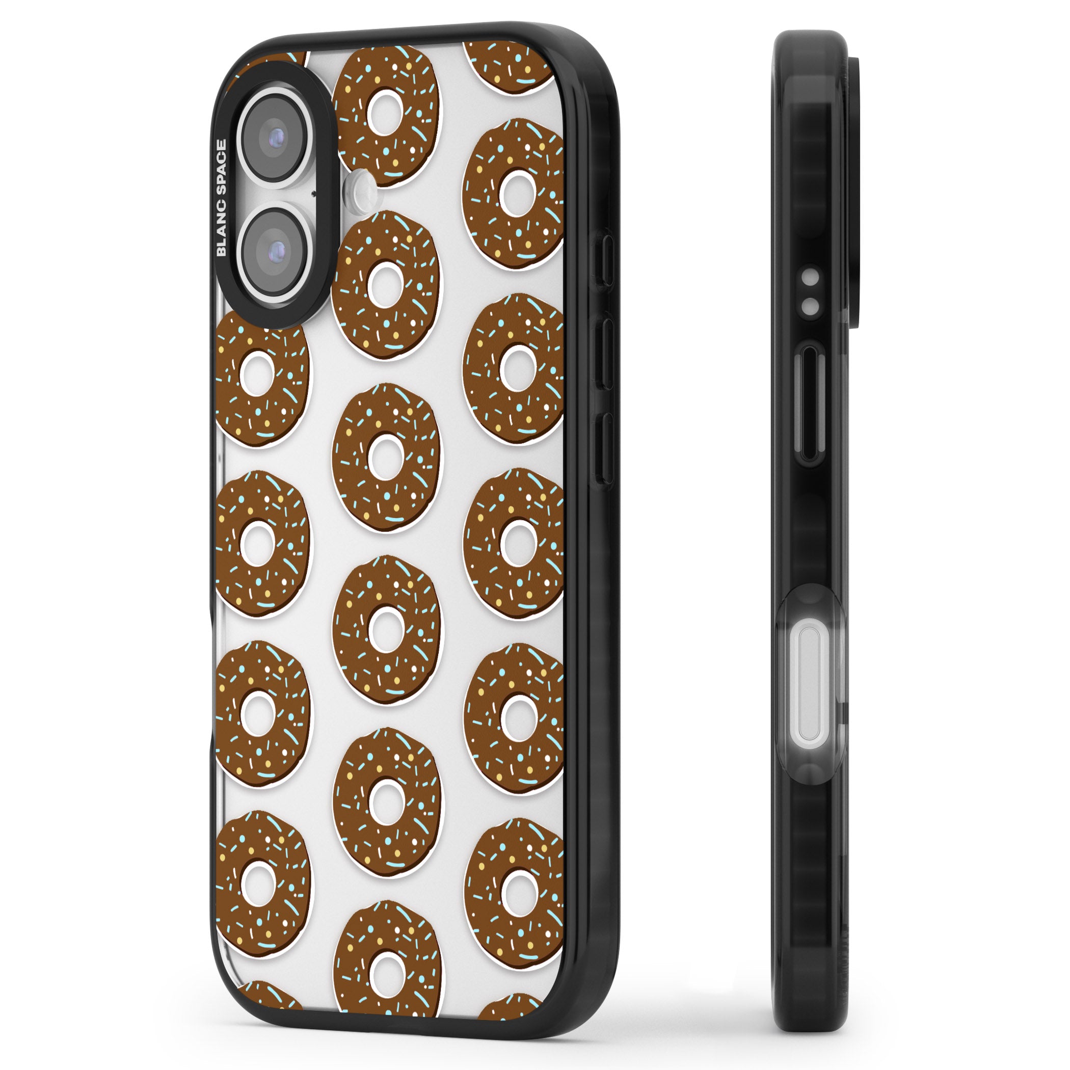 Chocolate Donut Pattern iPhone 17 Impact Black Phone Case Side Profile