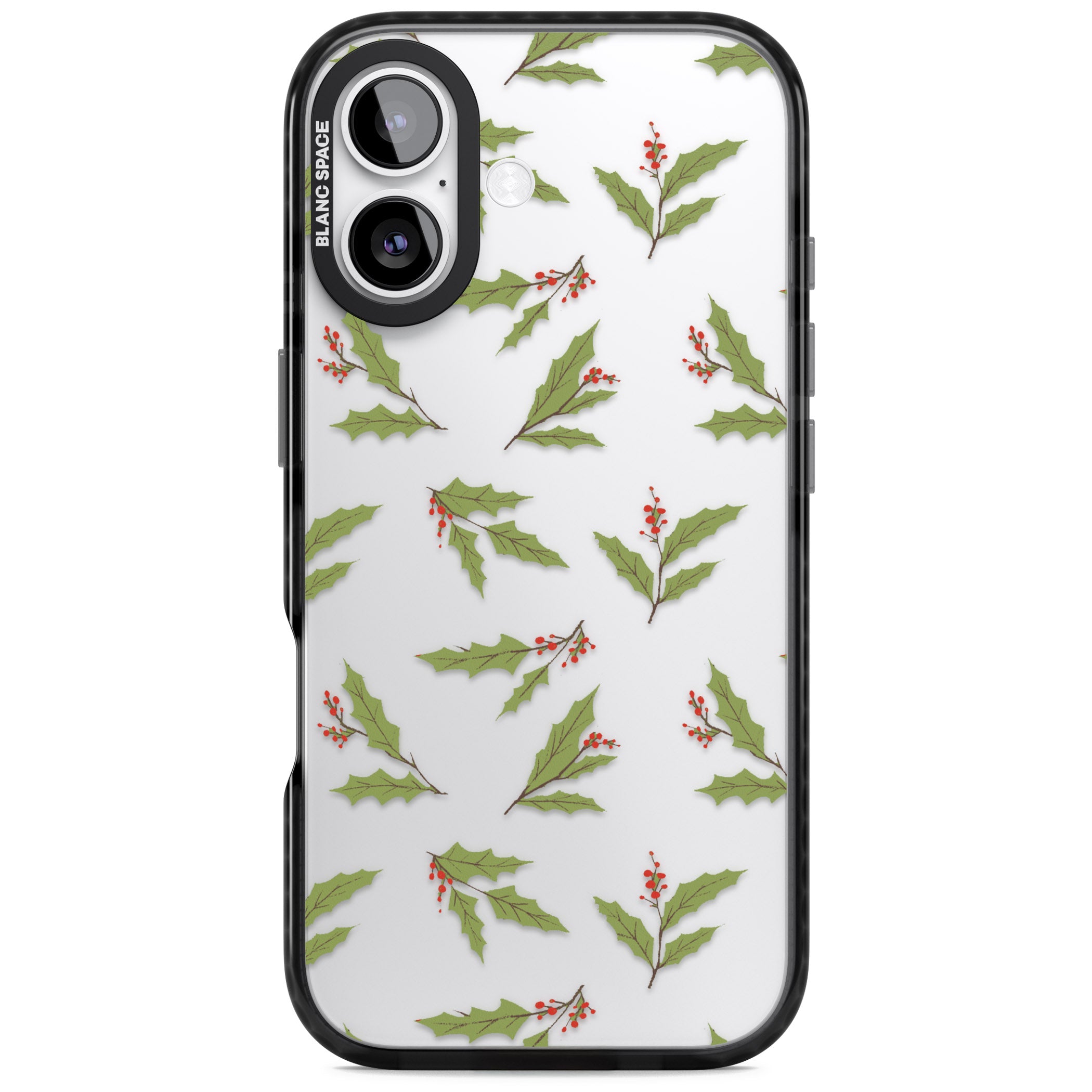 Christmas Holly Pattern iPhone 17 Impact Black Phone Case