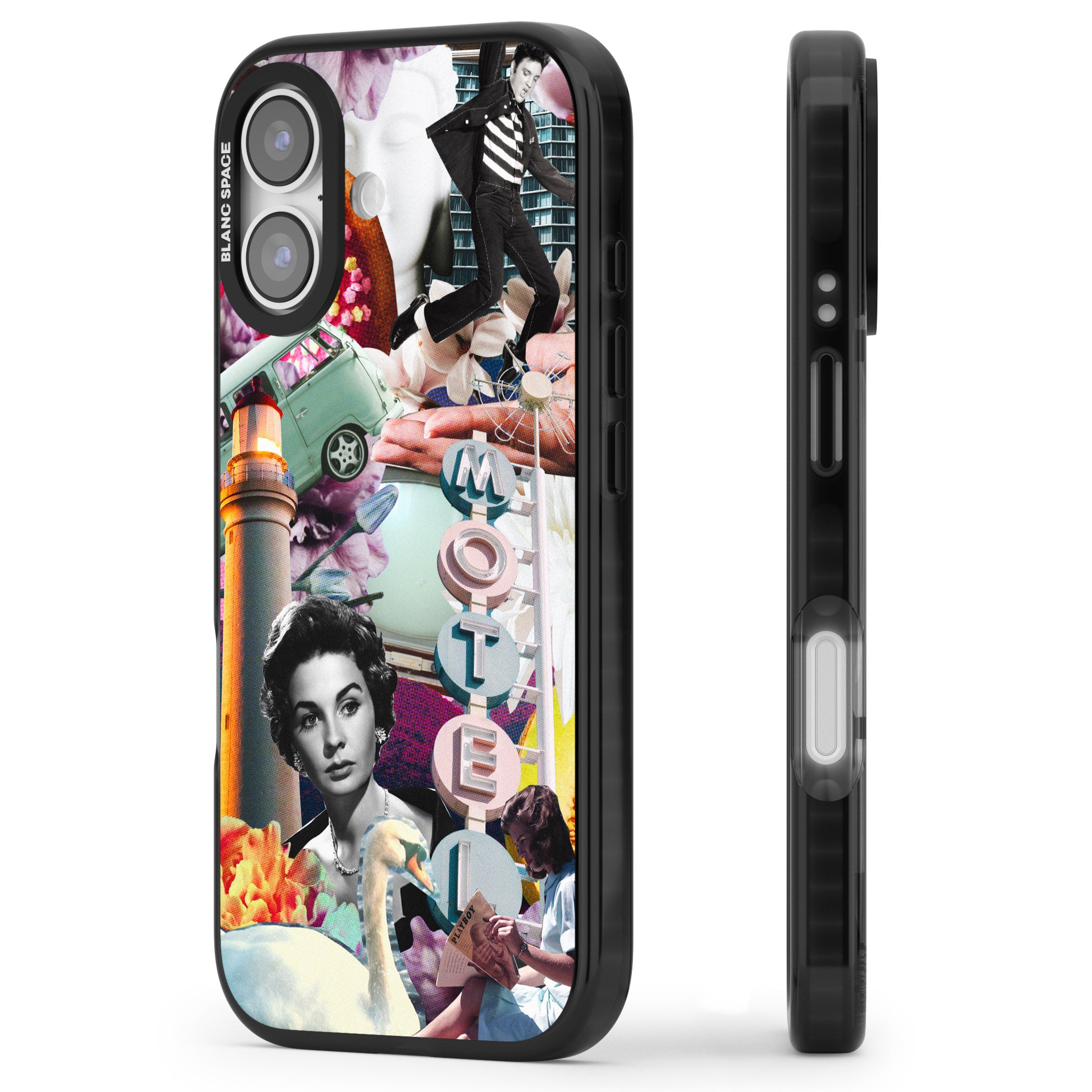 Retro Motel Collage iPhone 17 Impact Black Phone Case Side Profile