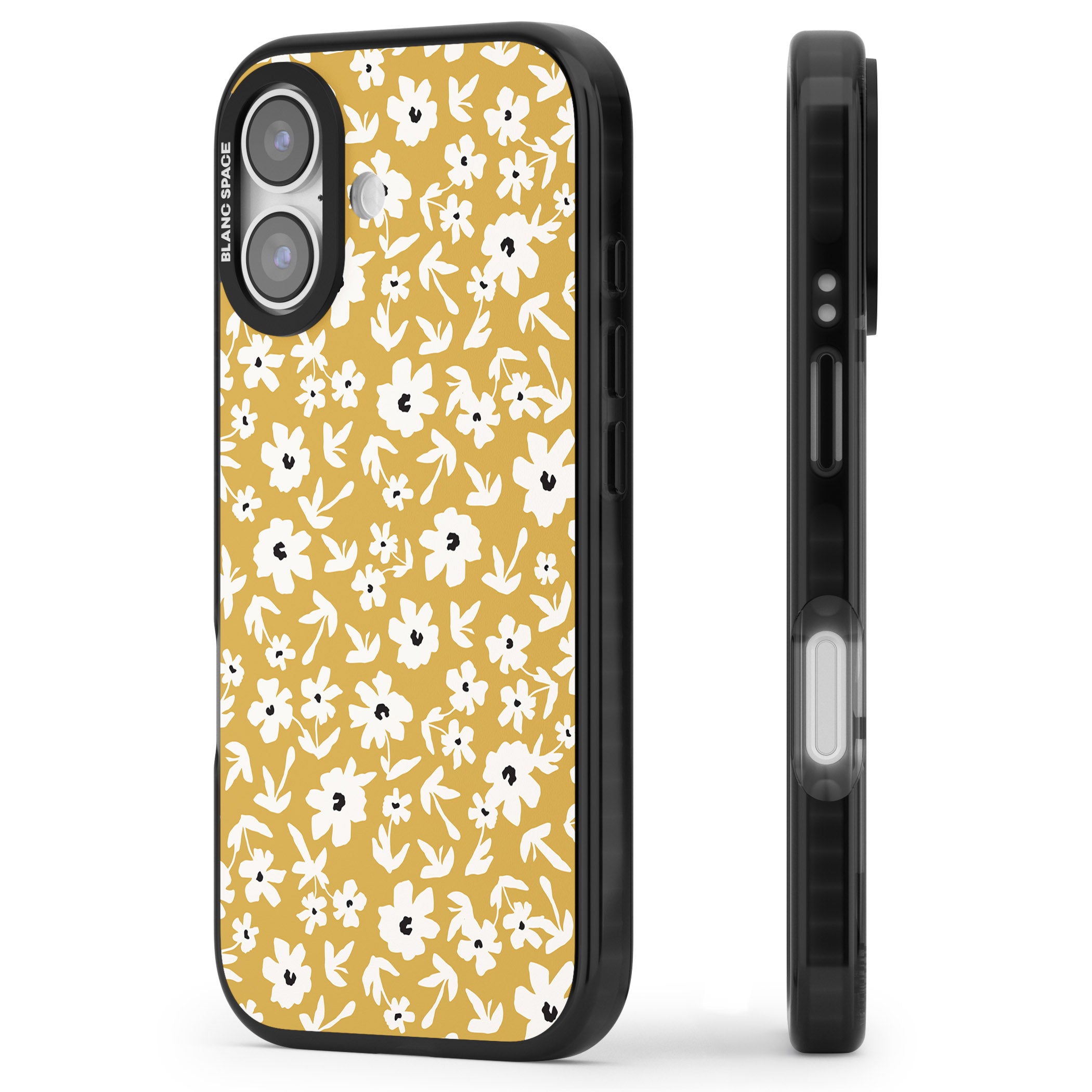Mustard Floral iPhone 17 Impact Black Phone Case Side Profile