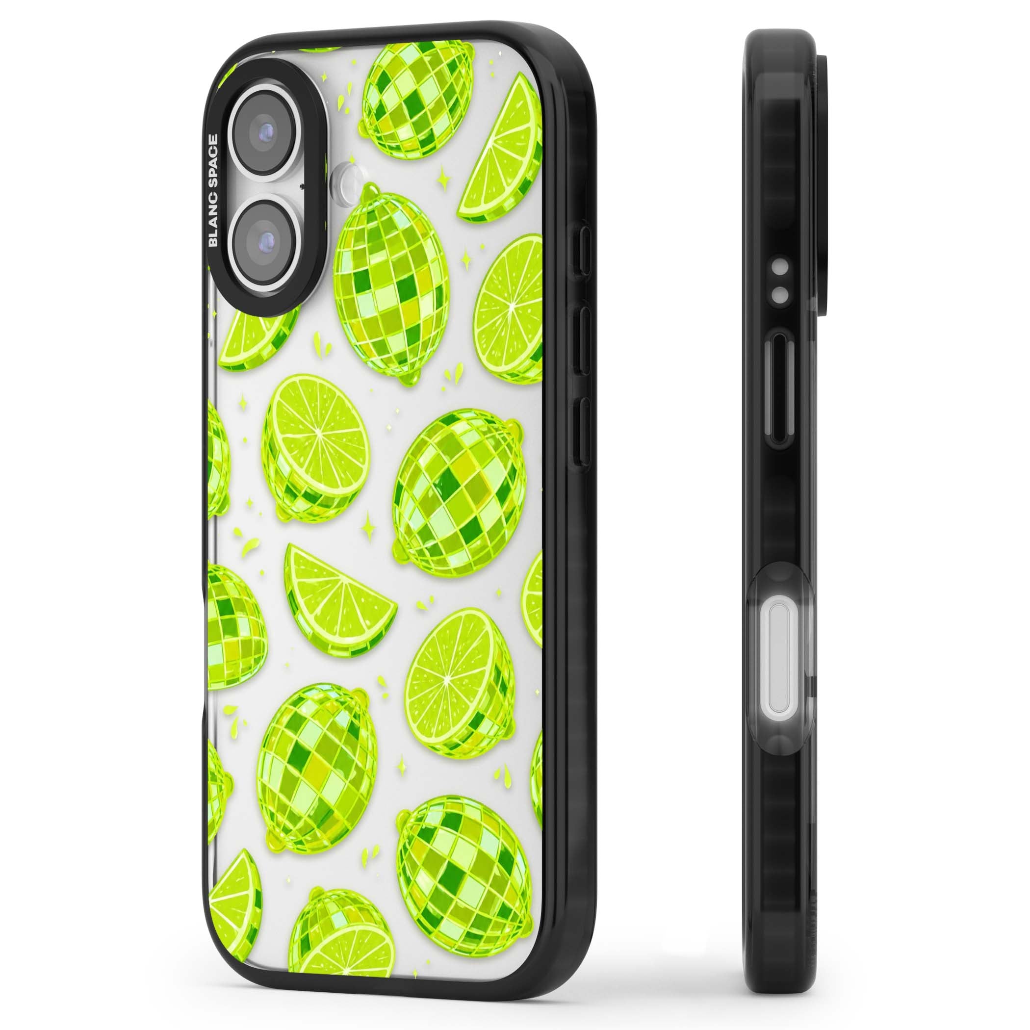 Disco Limes fruit aesthetic iPhone case featuring green disco balls, lime slices and citrus sparkles | Clear Impact case for iPhone 17
