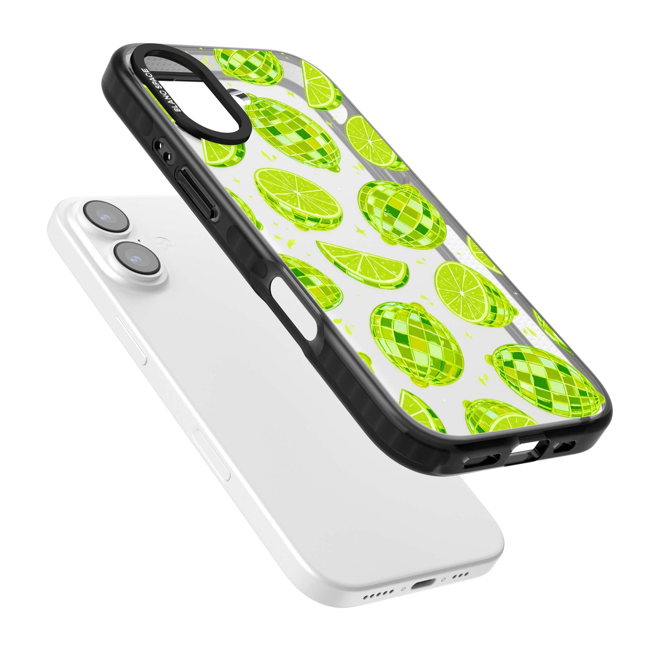 Disco Limes fruit aesthetic iPhone case featuring green disco balls, lime slices and citrus sparkles | Clear Impact case for iPhone 17