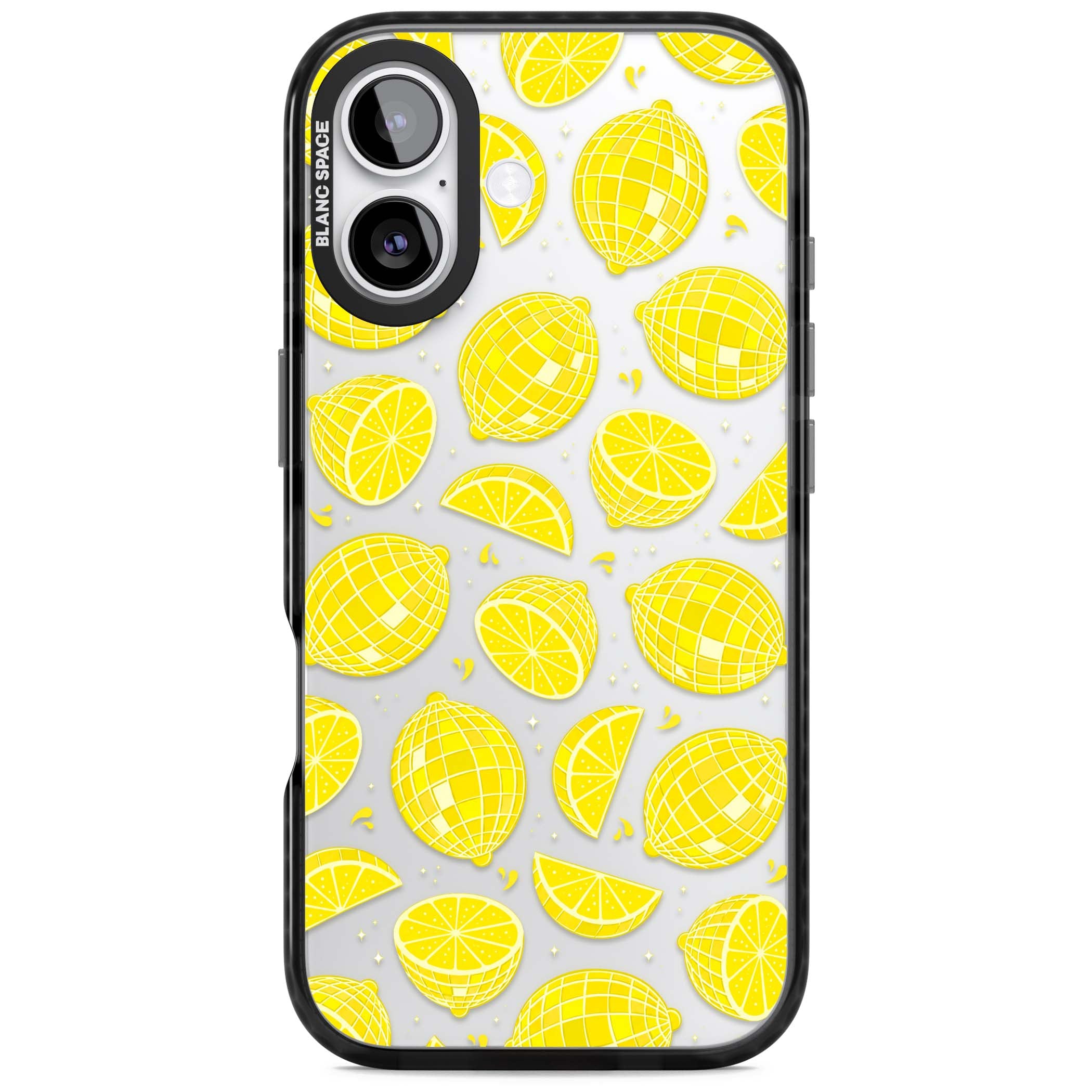 Disco Lemons citrus iPhone case featuring mirrorball lemons, sliced fruit and sparkle accents | Clear Impact case for iPhone 17