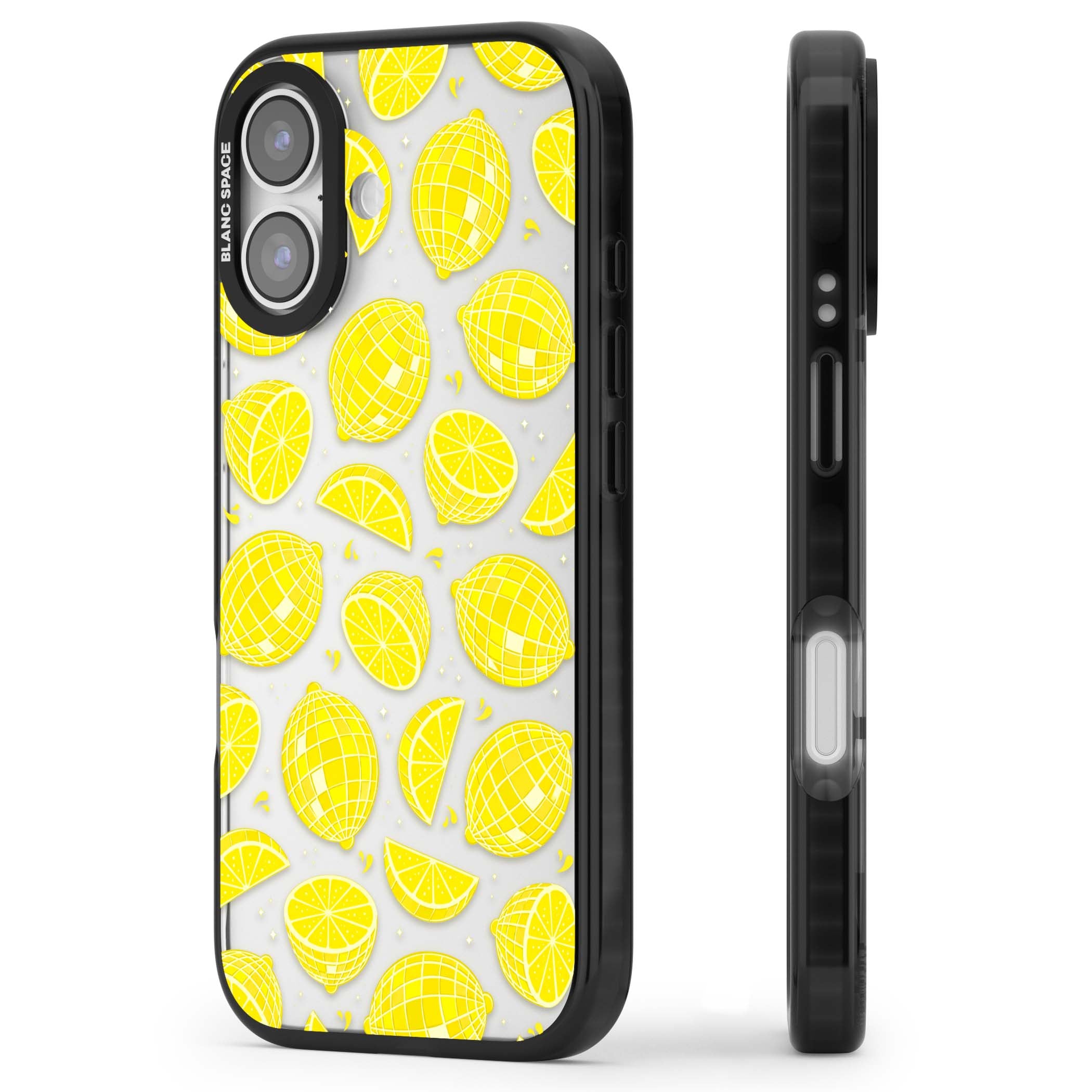 Disco Lemons citrus iPhone case featuring mirrorball lemons, sliced fruit and sparkle accents | Clear Impact case for iPhone 17