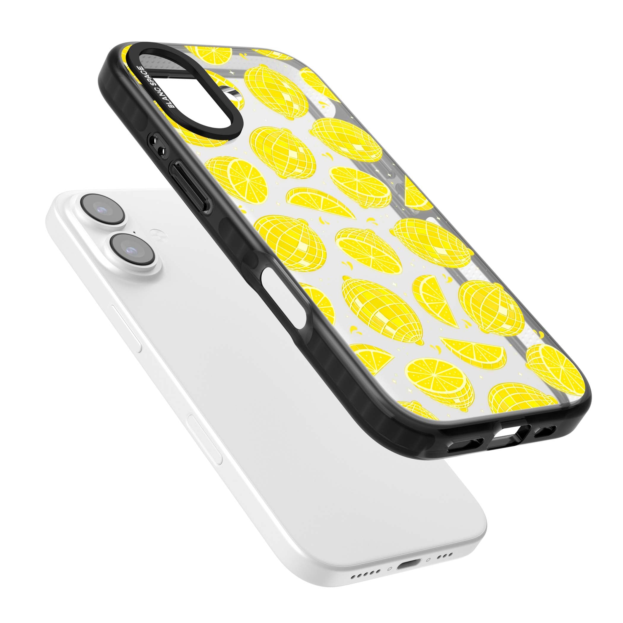 Disco Lemons citrus iPhone case featuring mirrorball lemons, sliced fruit and sparkle accents | Clear Impact case for iPhone 17
