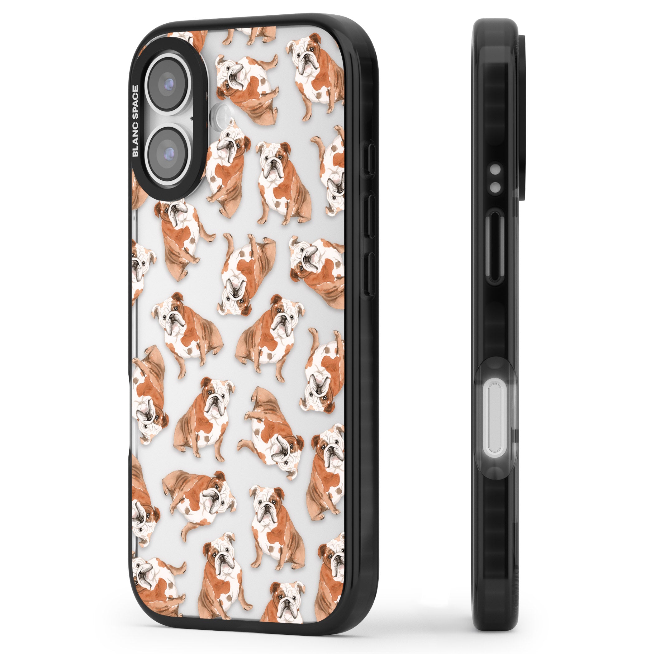 English Bulldog Watercolour Dog Pattern iPhone 17 Impact Black Phone Case Side Profile