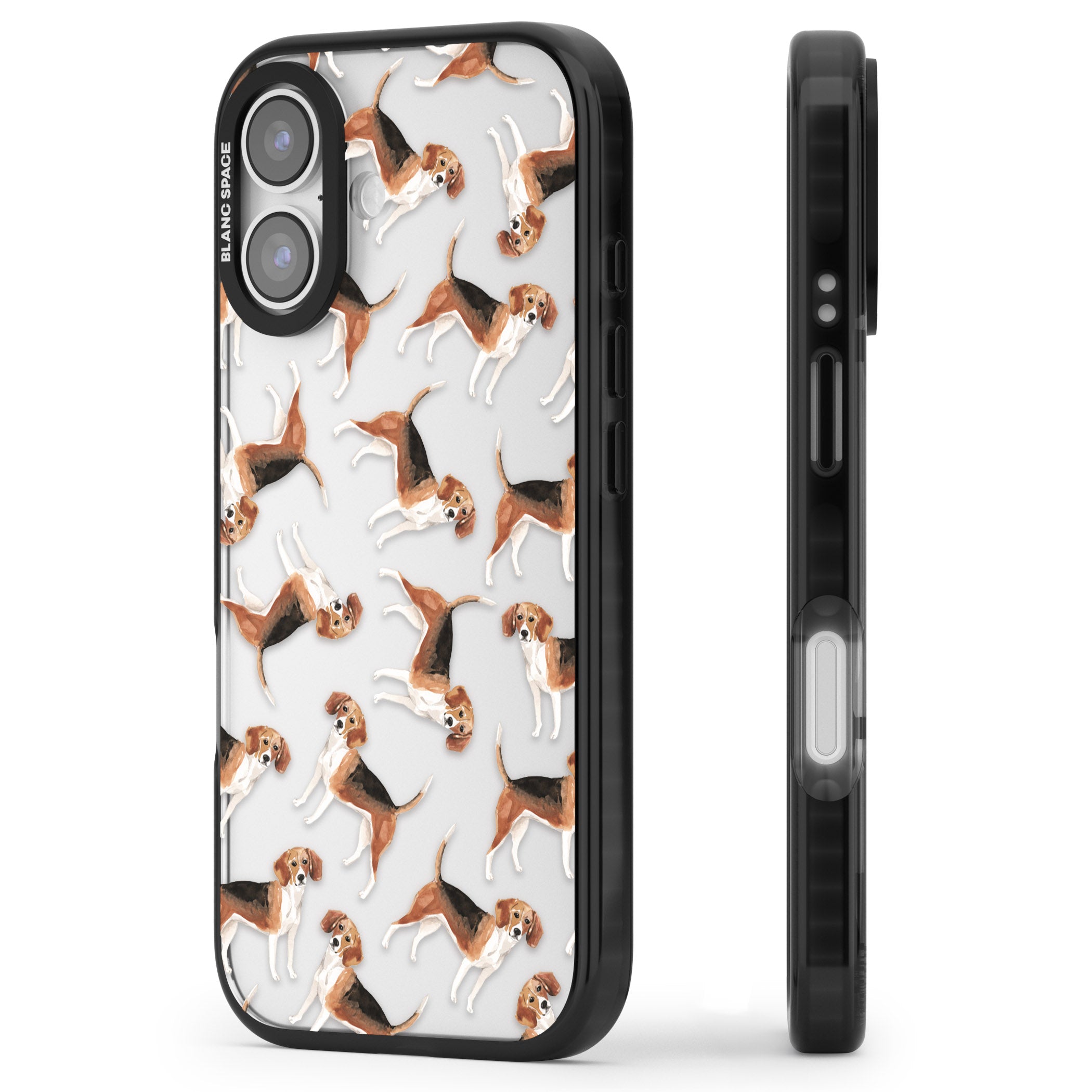 Beagle Watercolor Pattern iPhone 17 Impact Black Phone Case Side Profile