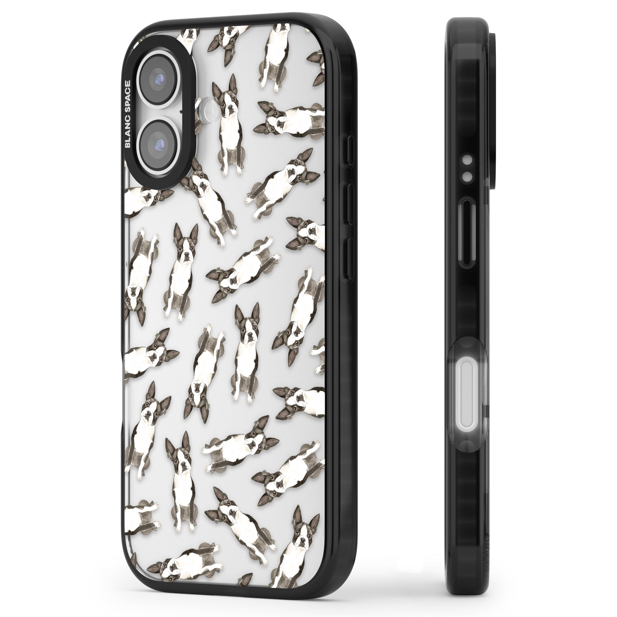 Boston Terrier Watercolour iPhone 17 Impact Black Phone Case Side Profile
