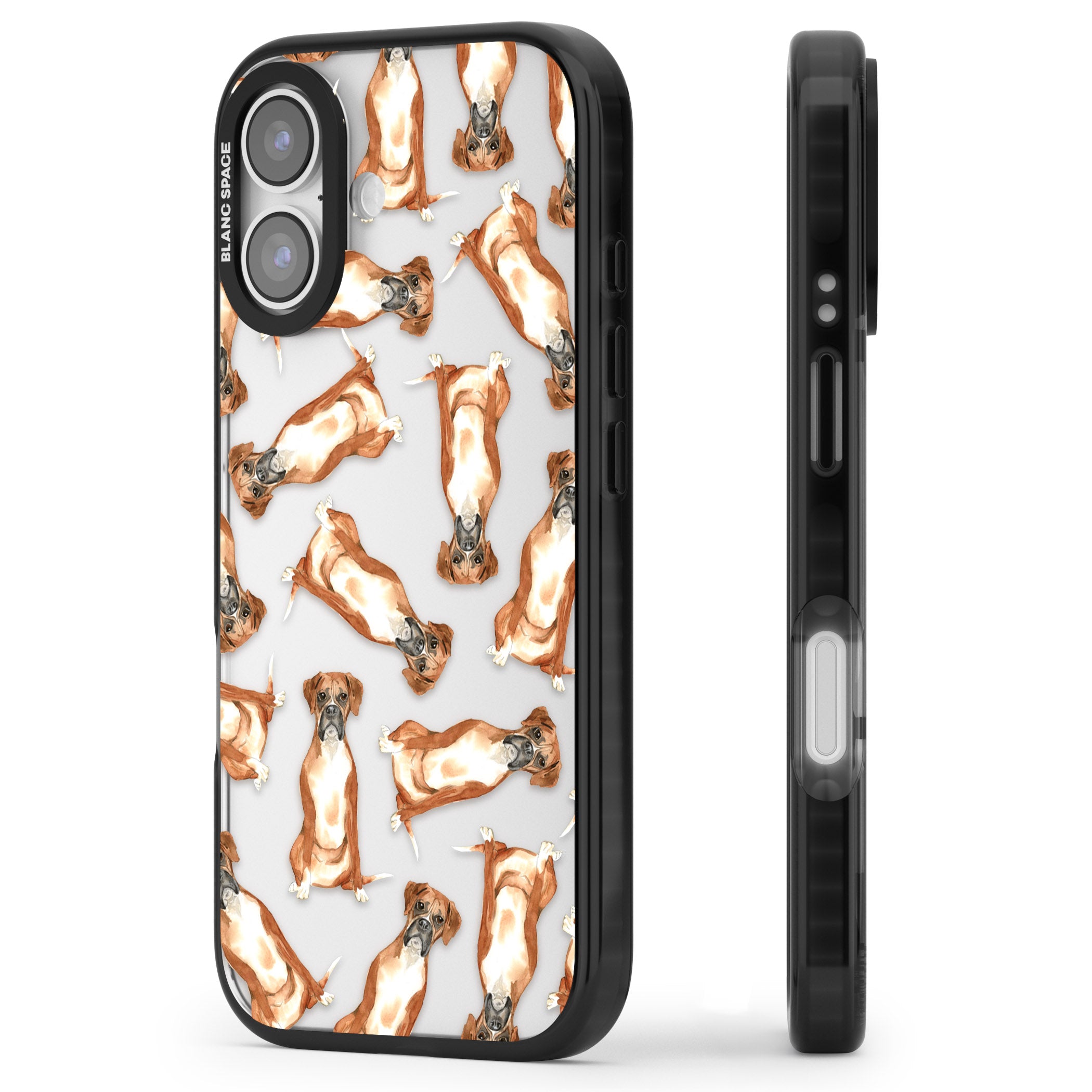 Boxer Watercolor Dog Pattern iPhone 17 Impact Black Phone Case Side Profile