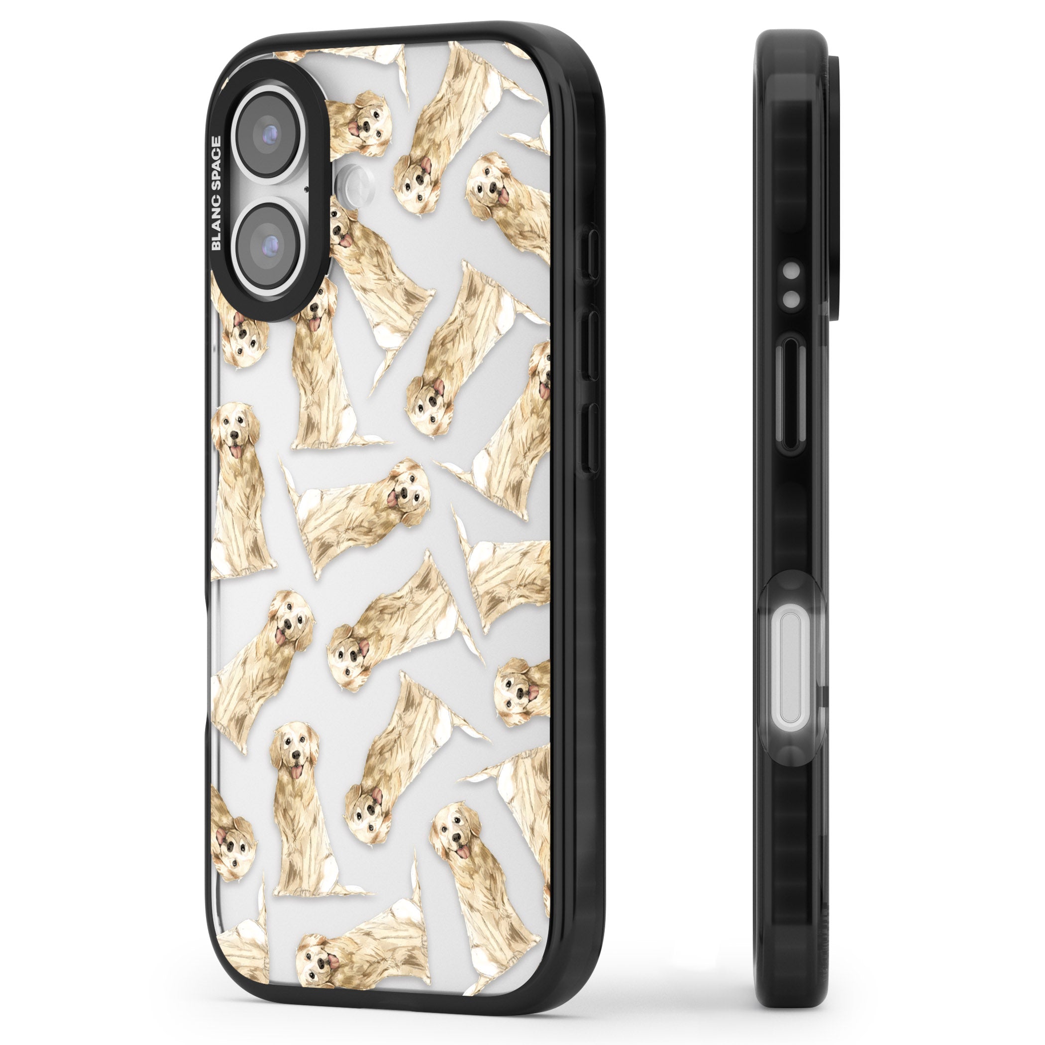Golden Retriever Watercolor Pattern iPhone 17 Impact Black Phone Case Side Profile