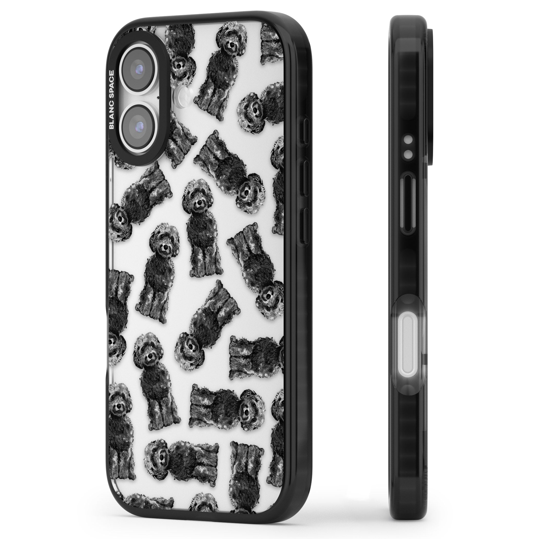 Black Cockapoo Watercolor iPhone 17 Impact Black Phone Case Side Profile