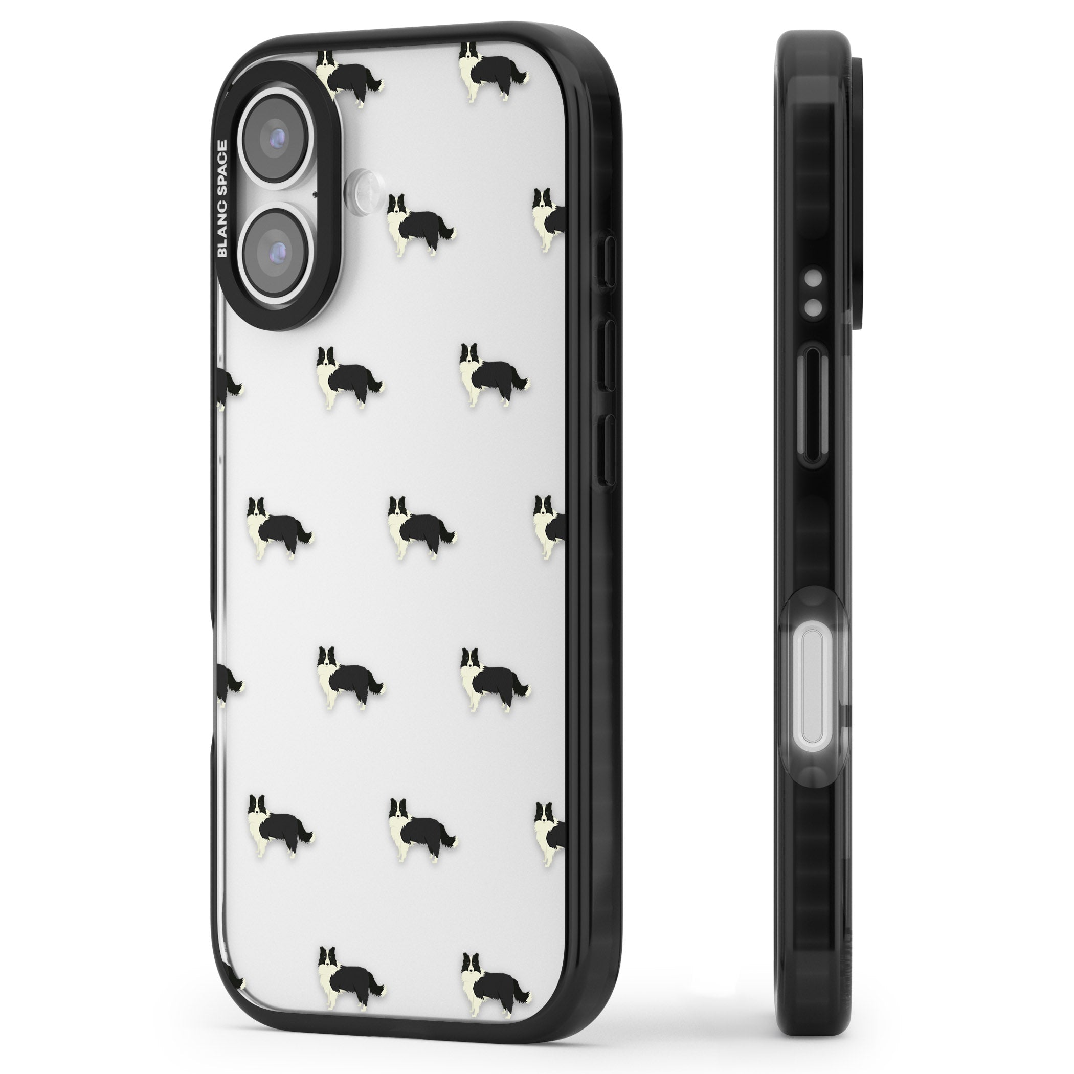 Border Collie Pattern Clear iPhone 17 Impact Black Phone Case Side Profile