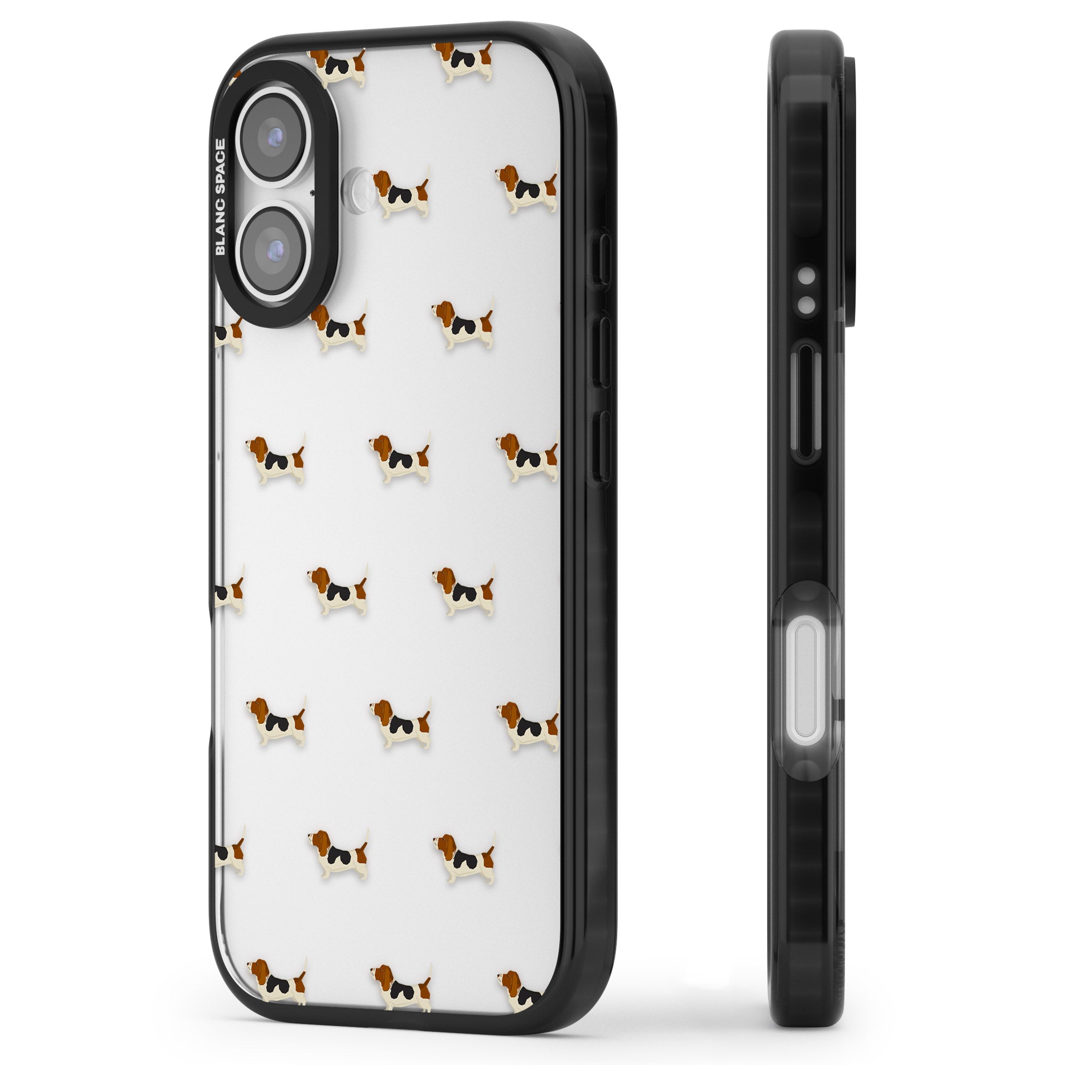 Basset Hound Pattern iPhone 17 Impact Black Phone Case Side Profile