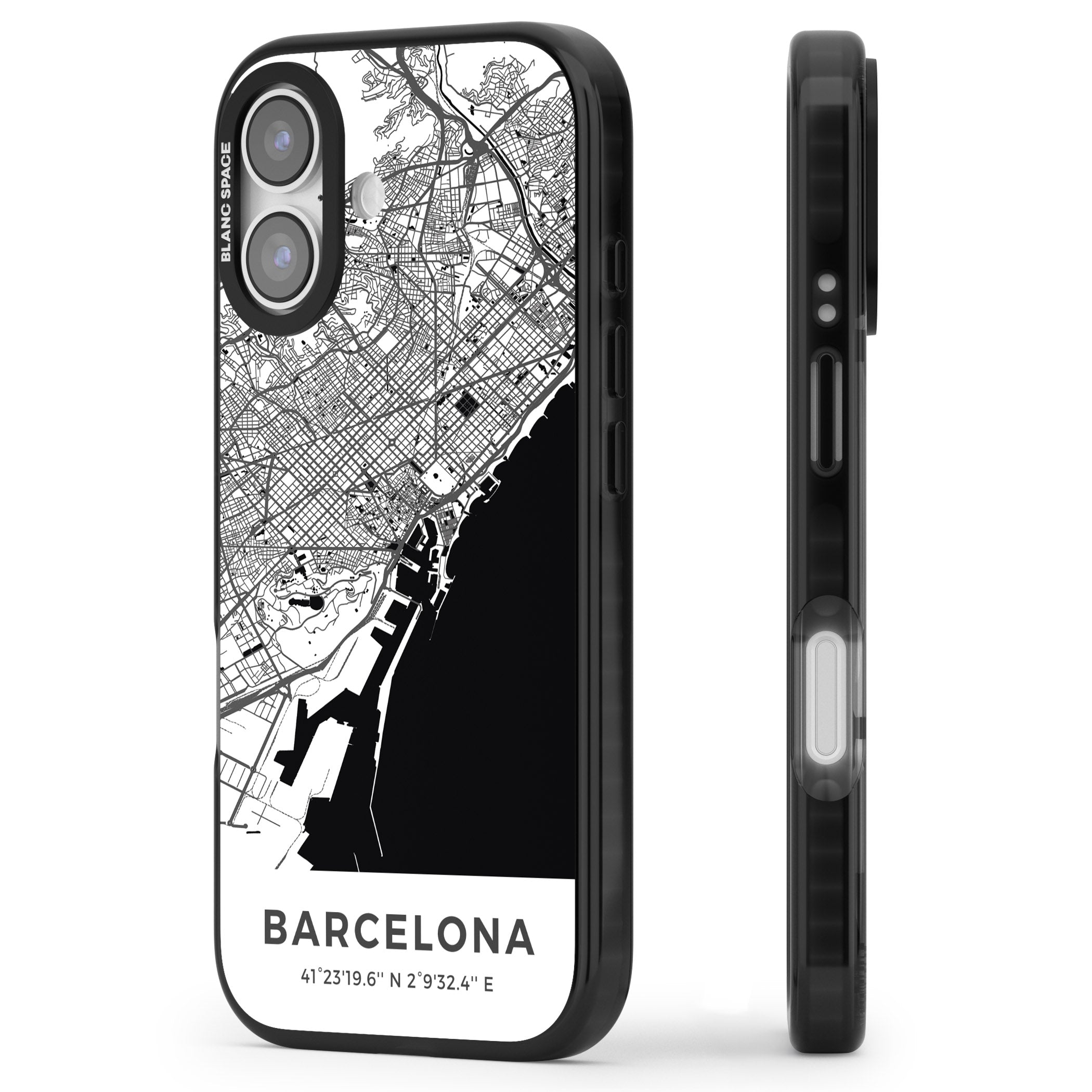 Barcelona Map iPhone 17 Impact Black Phone Case Side Profile