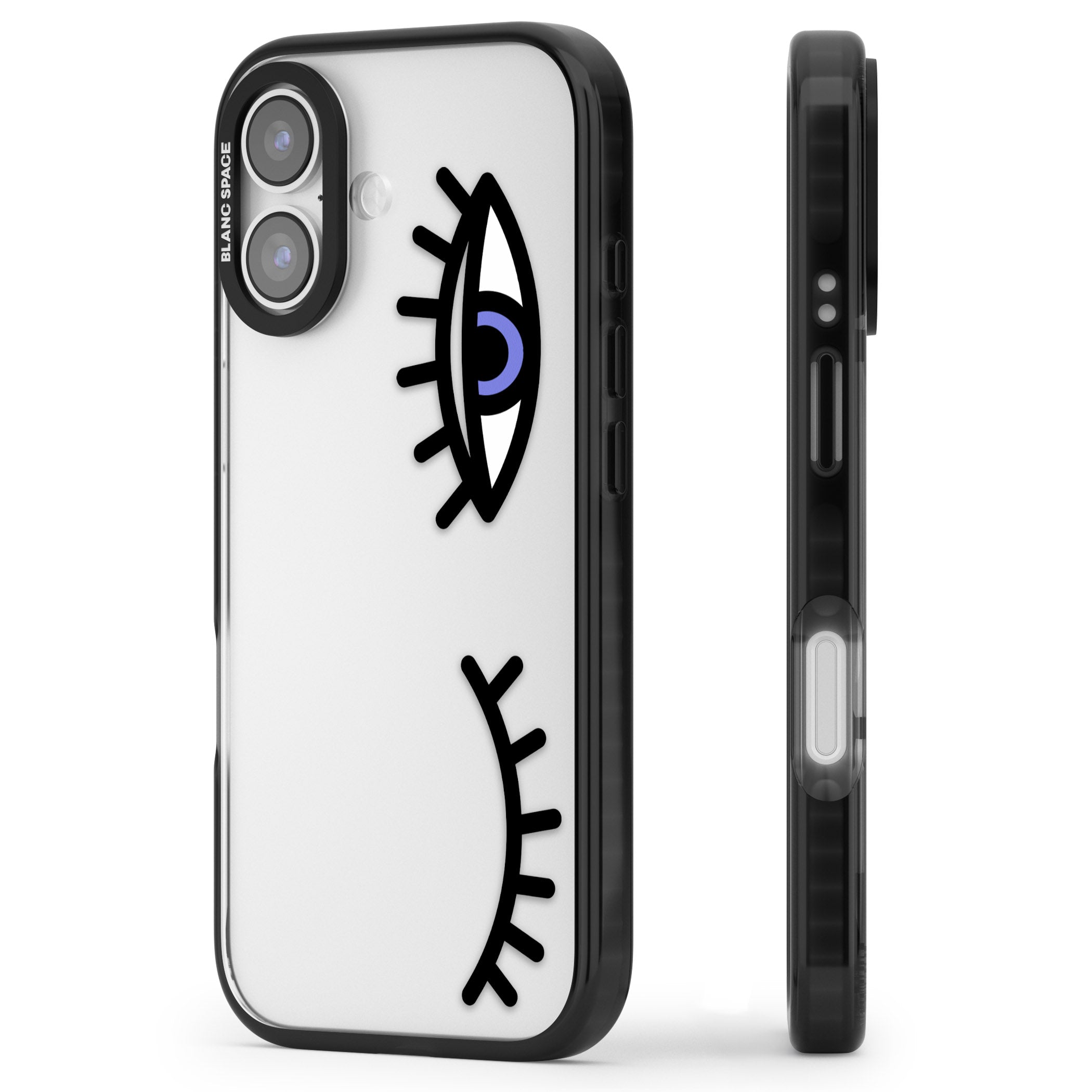Winking Eyes Transparent Pattern iPhone 17 Impact Black Phone Case Side Profile