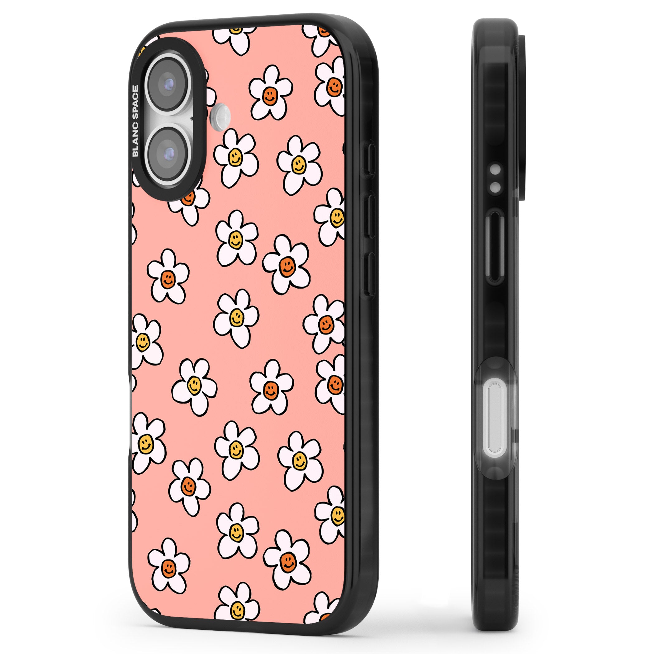 Peachy Daisy Smiles iPhone 17 Impact Black Phone Case Side Profile