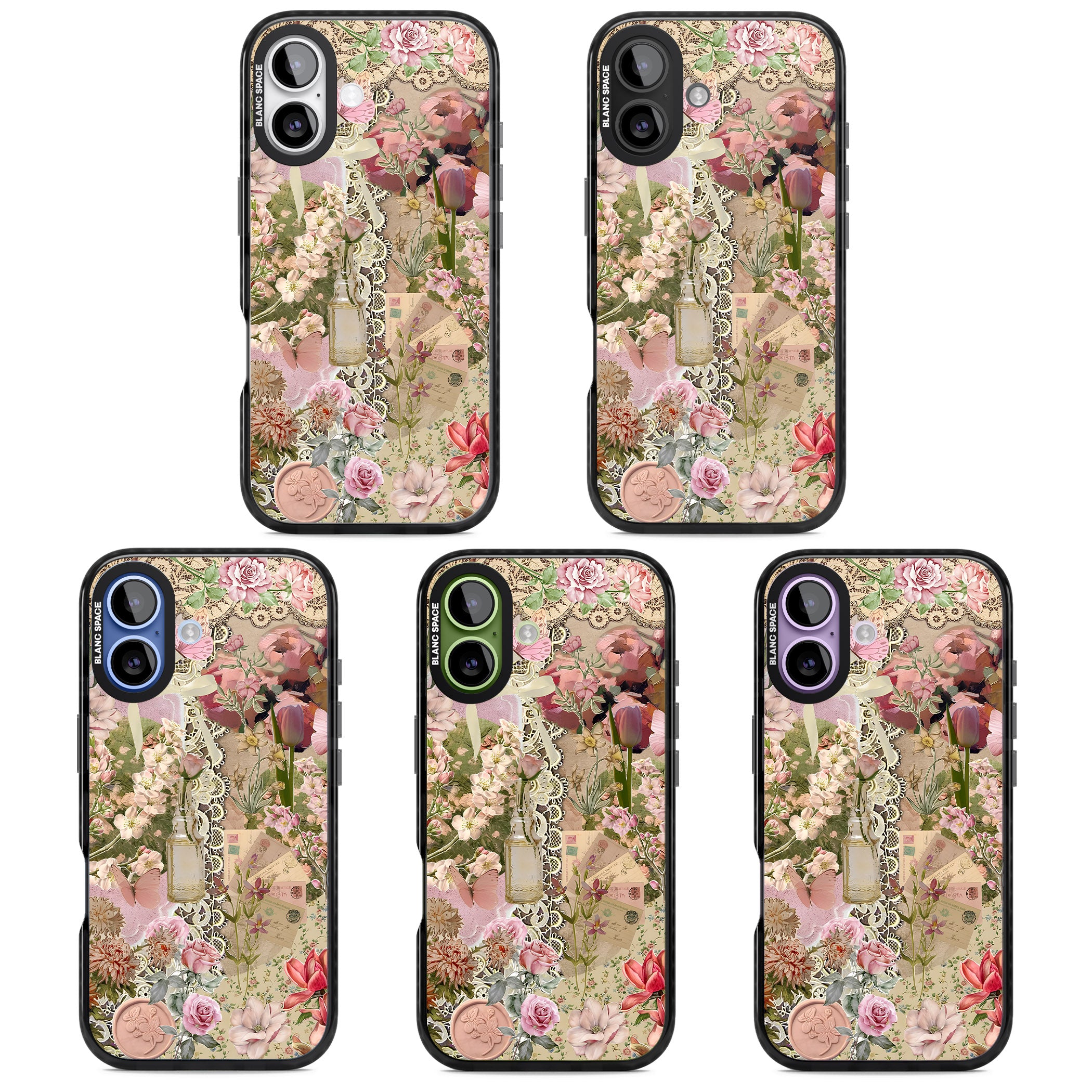 Soft Pink Flower Collage iPhone 17 Impact Black Phone Case APT Impact Protection