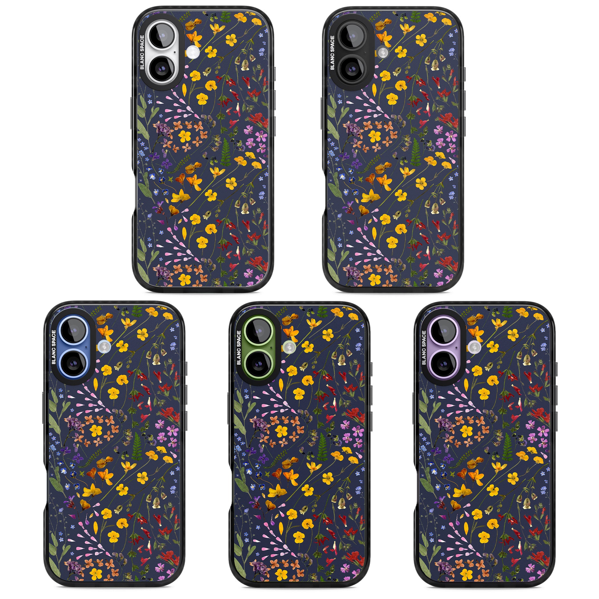 Wildflower Leaves Cluster Navy iPhone 17 Impact Black Phone Case APT Impact Protection