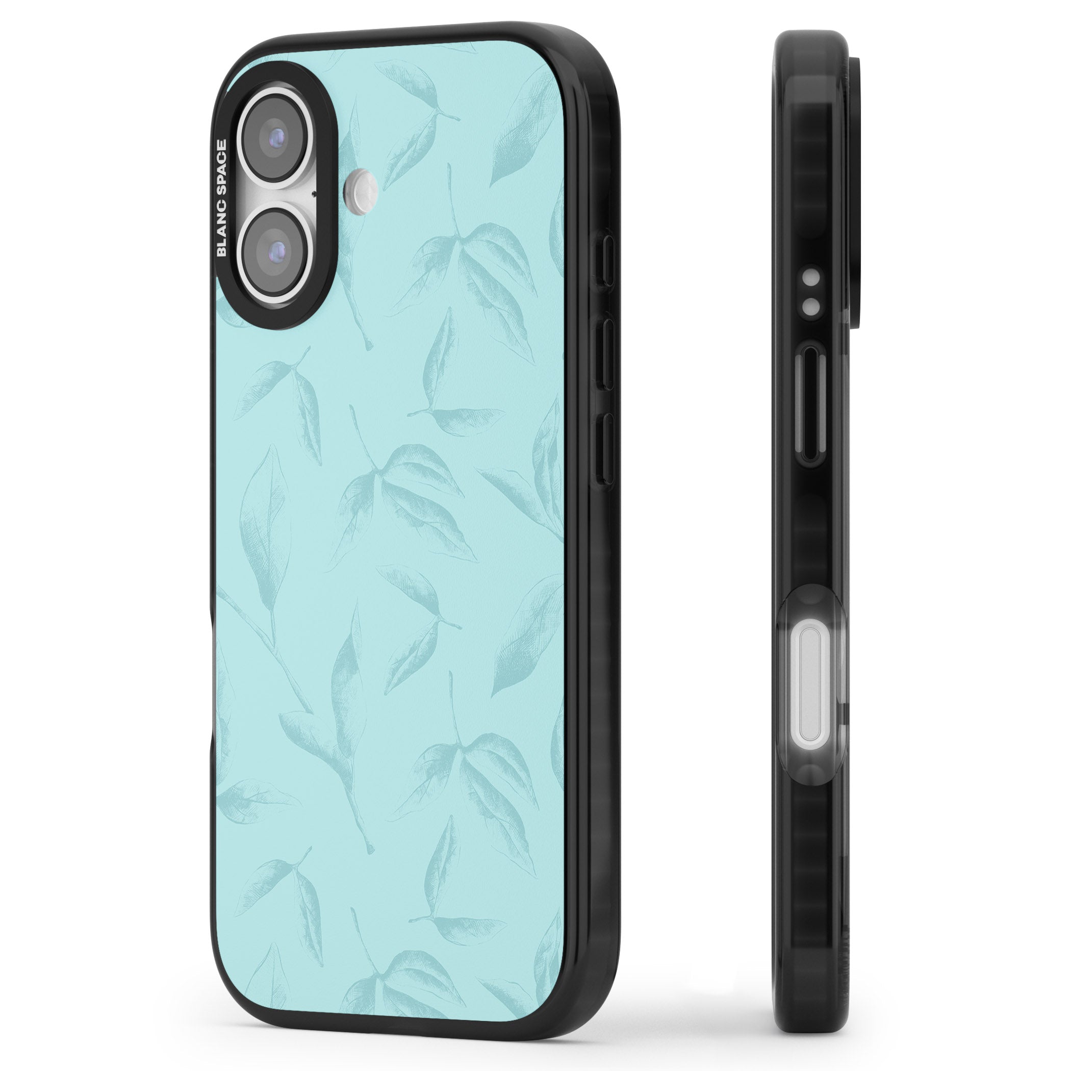 Blue Leaf Botanical iPhone 17 Impact Black Phone Case Side Profile