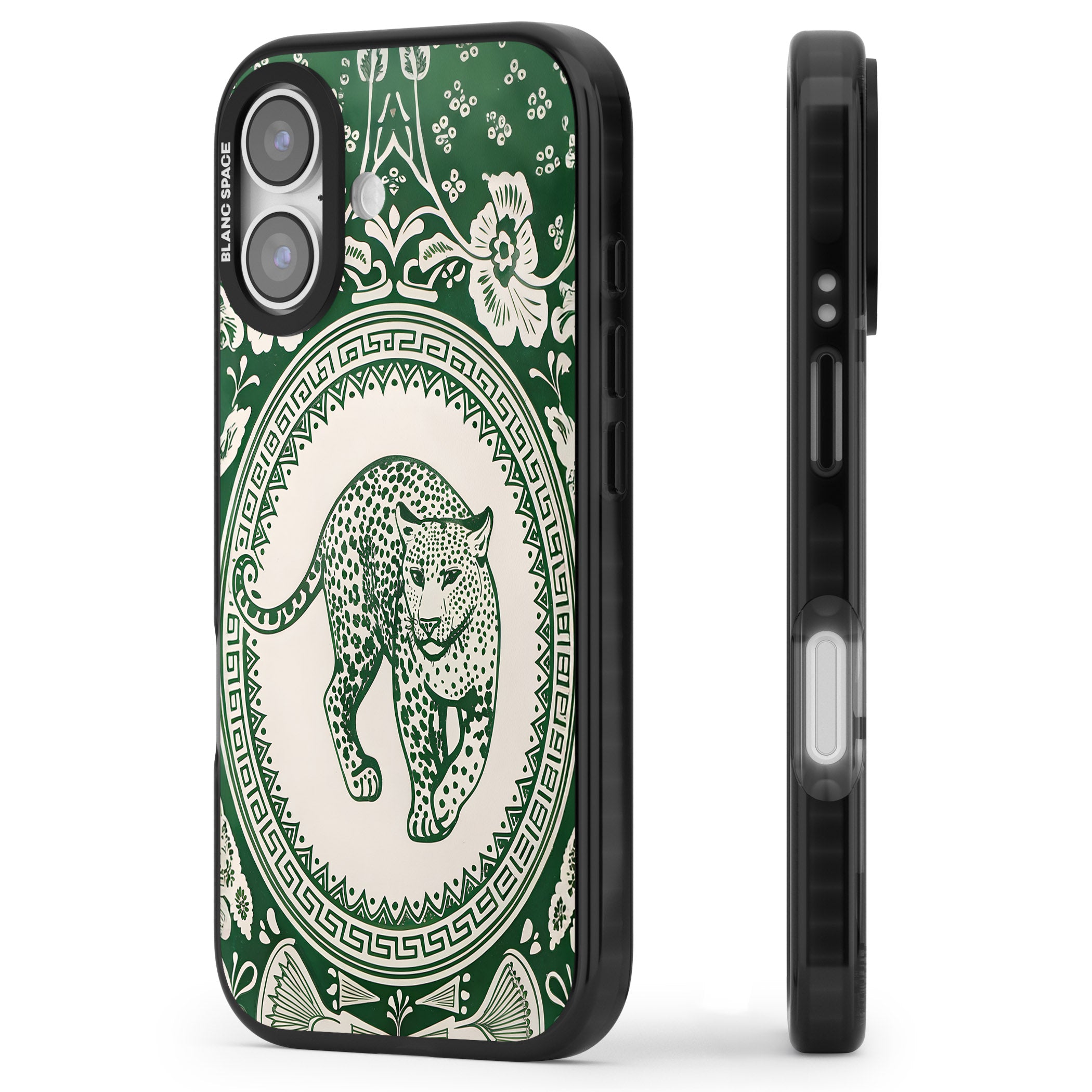 Green Leopard iPhone 17 Impact Black Phone Case Side Profile