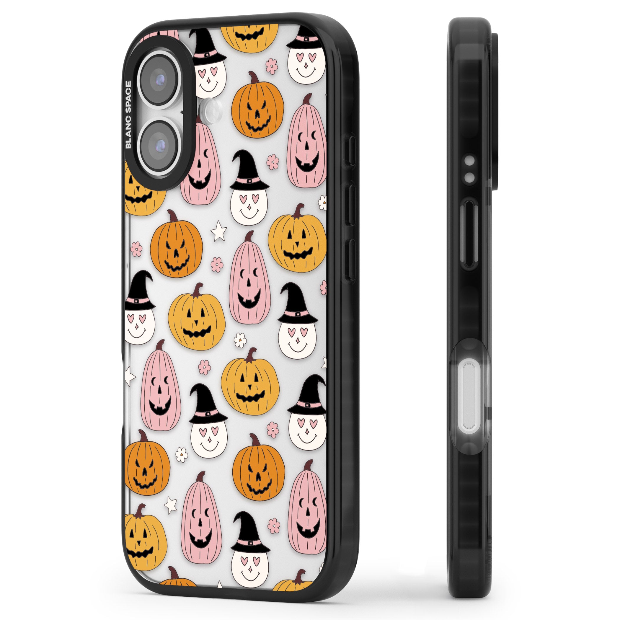 Witches And Pumpkins Pattern iPhone 17 Impact Black Phone Case Side Profile